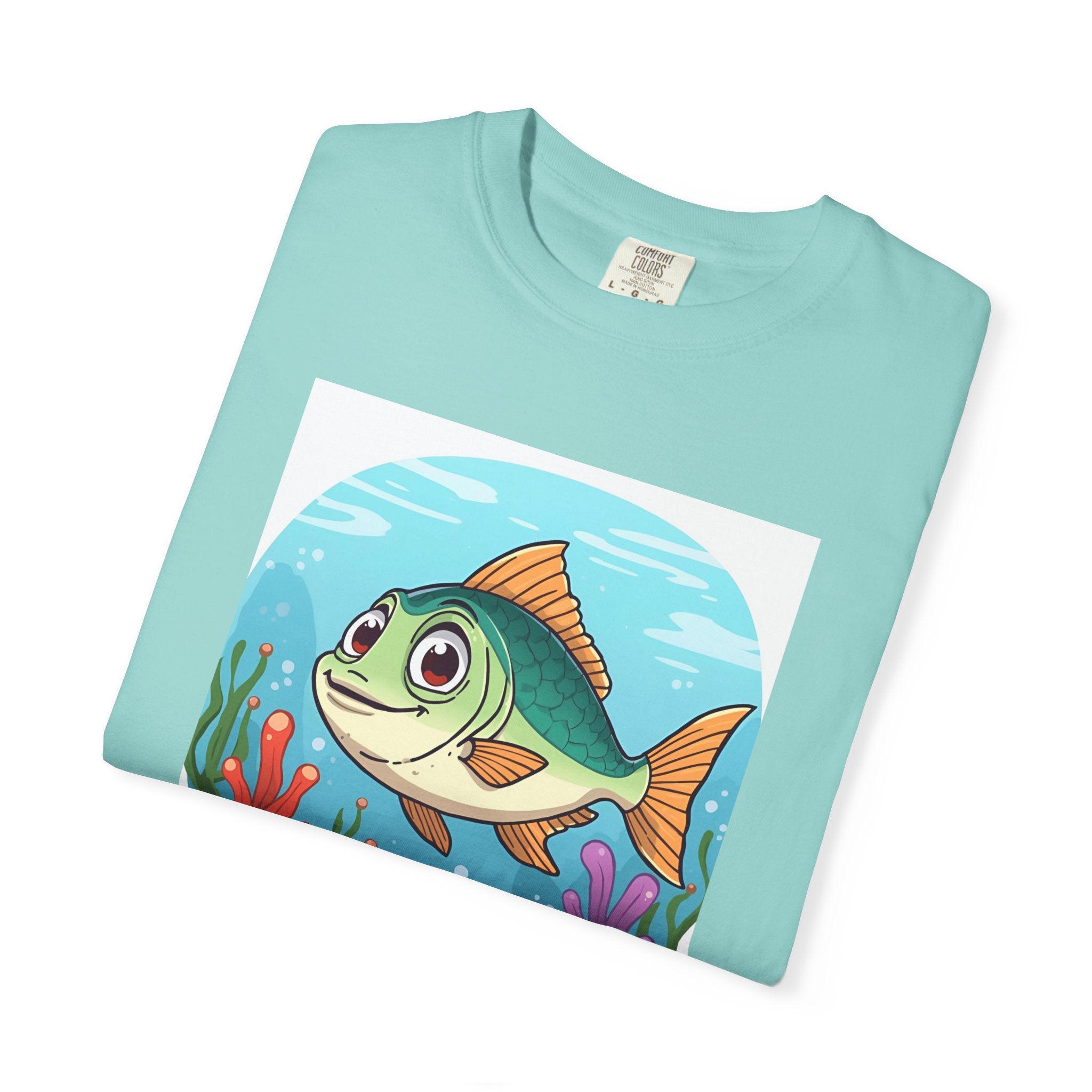 Here Fishy Fishy Fishy Colorful Fish-Themed Unisex T-Shirt, Fun Graphic Tee for Kids and Adults, Perfect for Summer, Fishing Trips, and Gift Giving