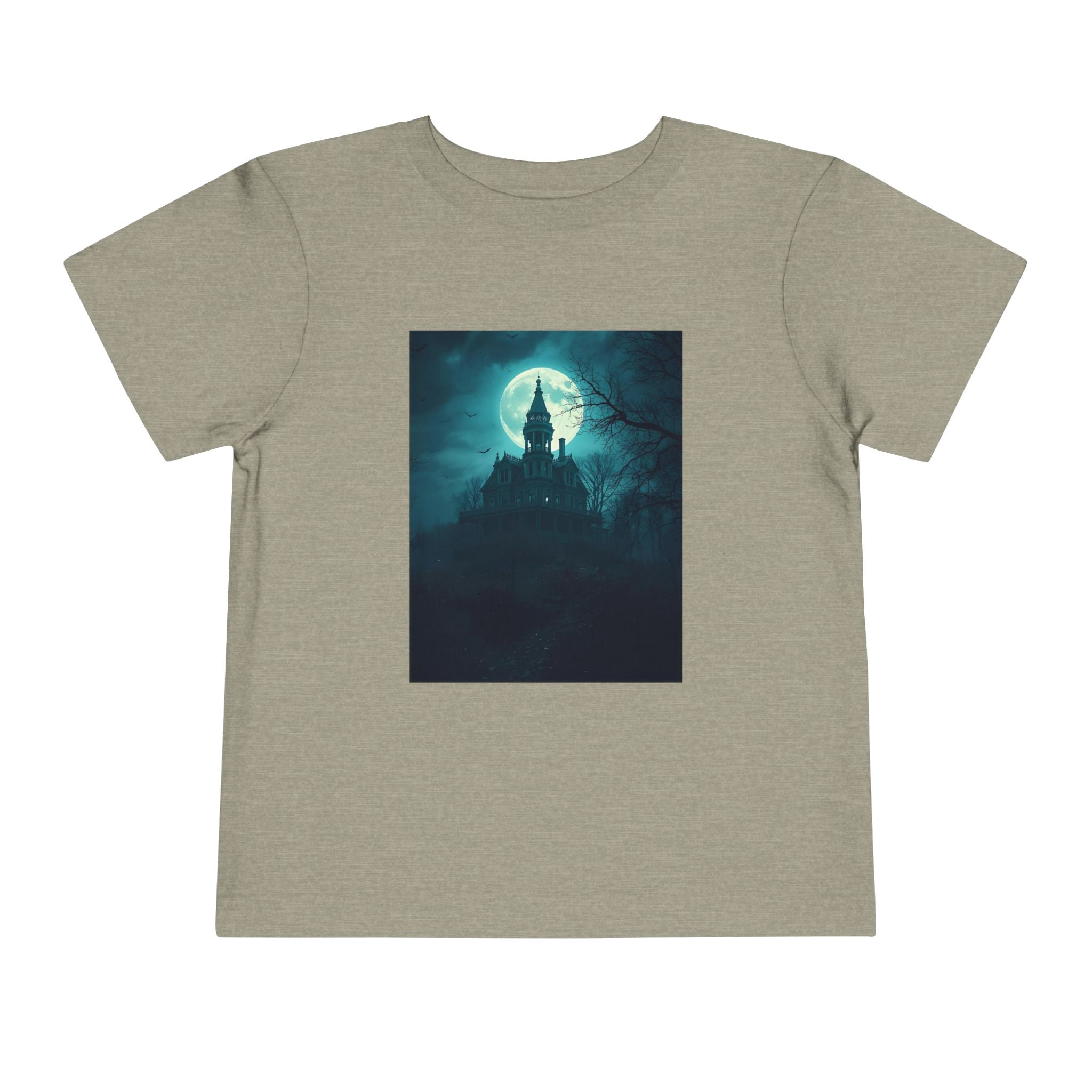 Haunted Moonlight Toddler Halloween Short Sleeve Tee, Ghostly Castle Shirt, Spooky Toddler Tee, Kids Halloween Costume Top, Fall Festivity Apparel