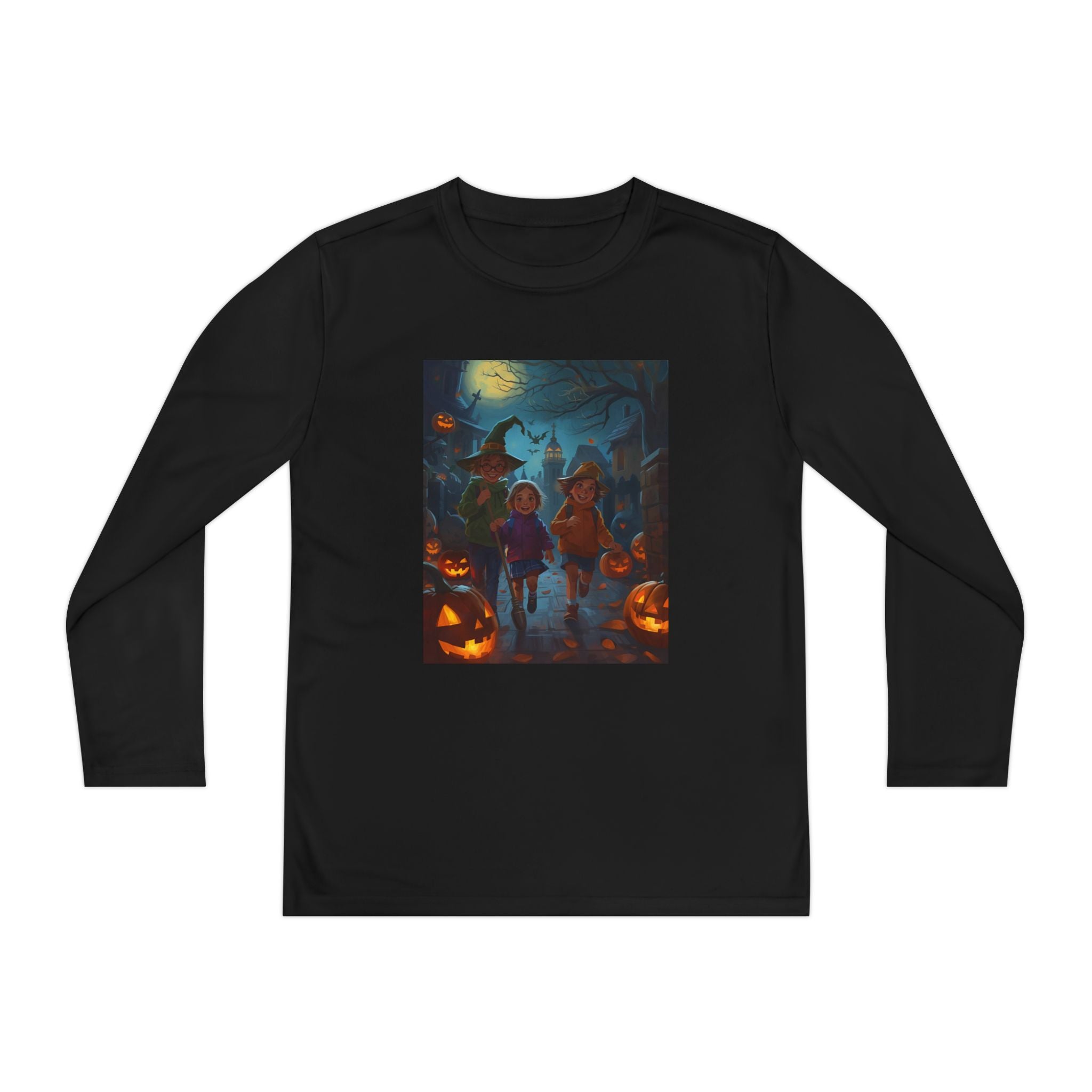 Halloween Themed Youth Long Sleeve Halloween Tee, Spooky Costume Shirt, Kids Trick or Treat Top, Fall Celebration Apparel, Halloween Party Wear