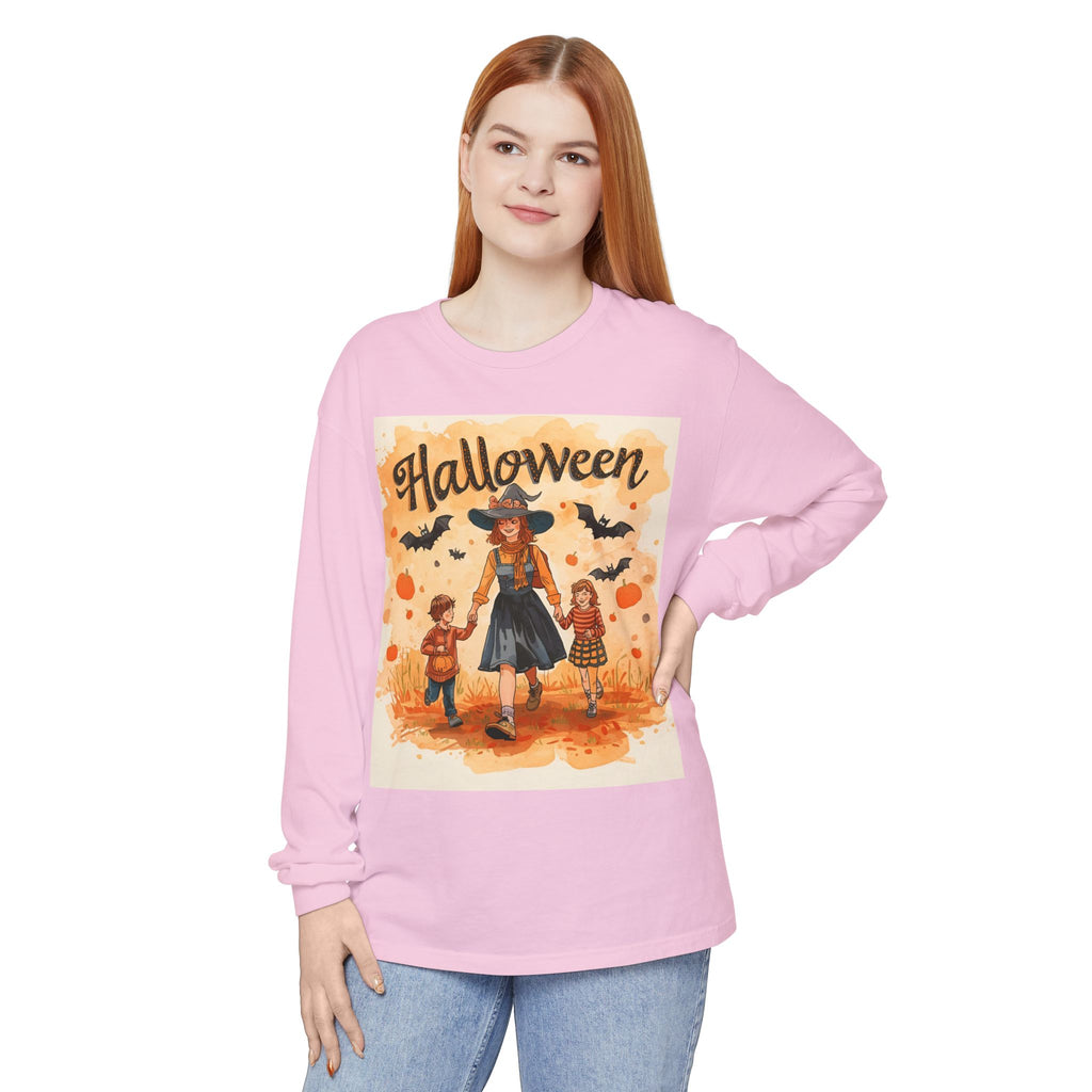 Halloween Themed Mom And Children Unisex Garment-dyed Long Sleeve T-Shirt