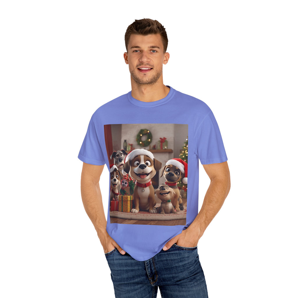 Cute Christmas Festive Dog Lovers T-Shirt | Unisex Garment-Dyed Tee for Dog Enthusiasts | Holiday Gift, Christmas Apparel, Pet Lover Shirt
