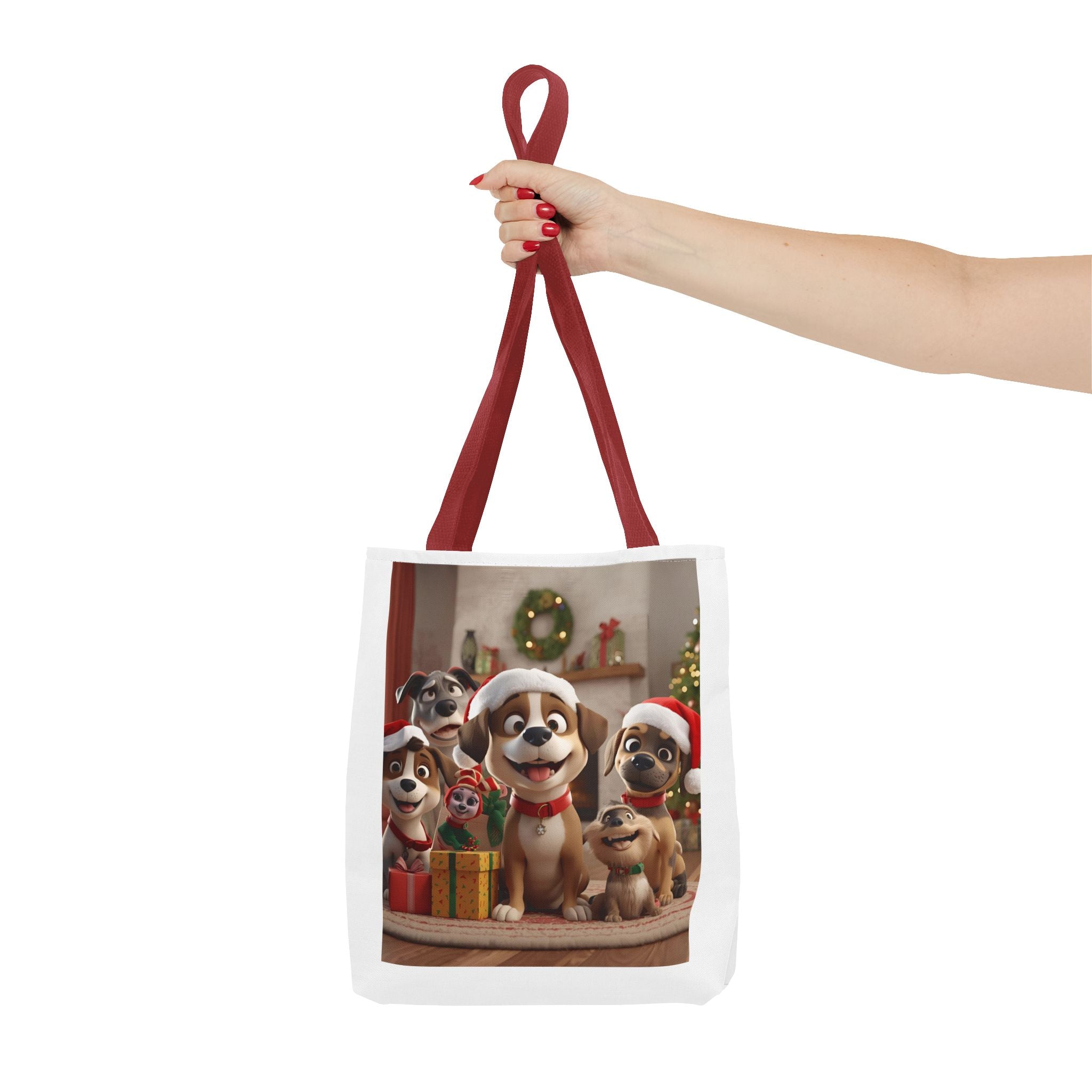 Cute Christmas Festive Dog Lovers Tote Bag, Cute Christmas Gift for Animal Lovers, Holiday Shopping, Pet Owner Accessory, Reusable Bag