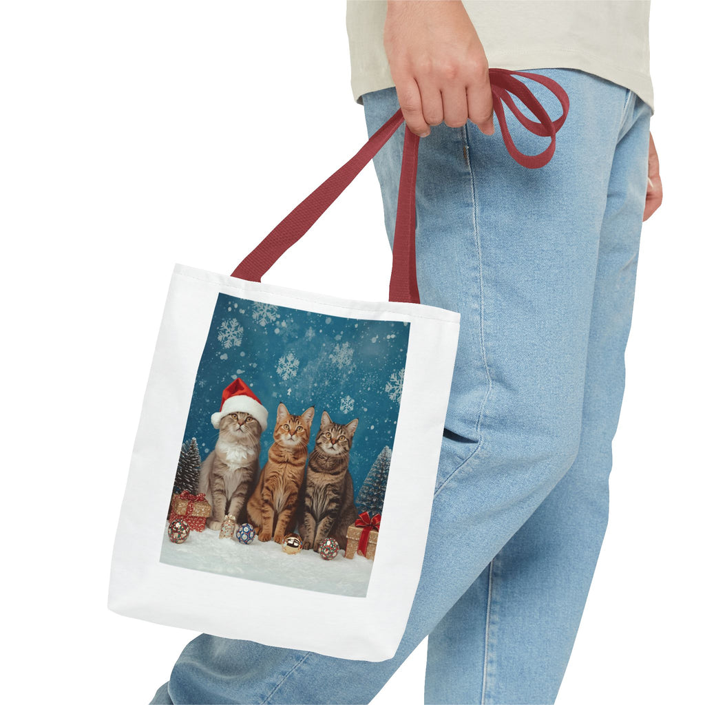 Festive Cat Tote Bag with Holiday Design, Christmas Gift, Cat Lover Bag, Eco-Friendly Shopping Bag, Cute Pet Accessory