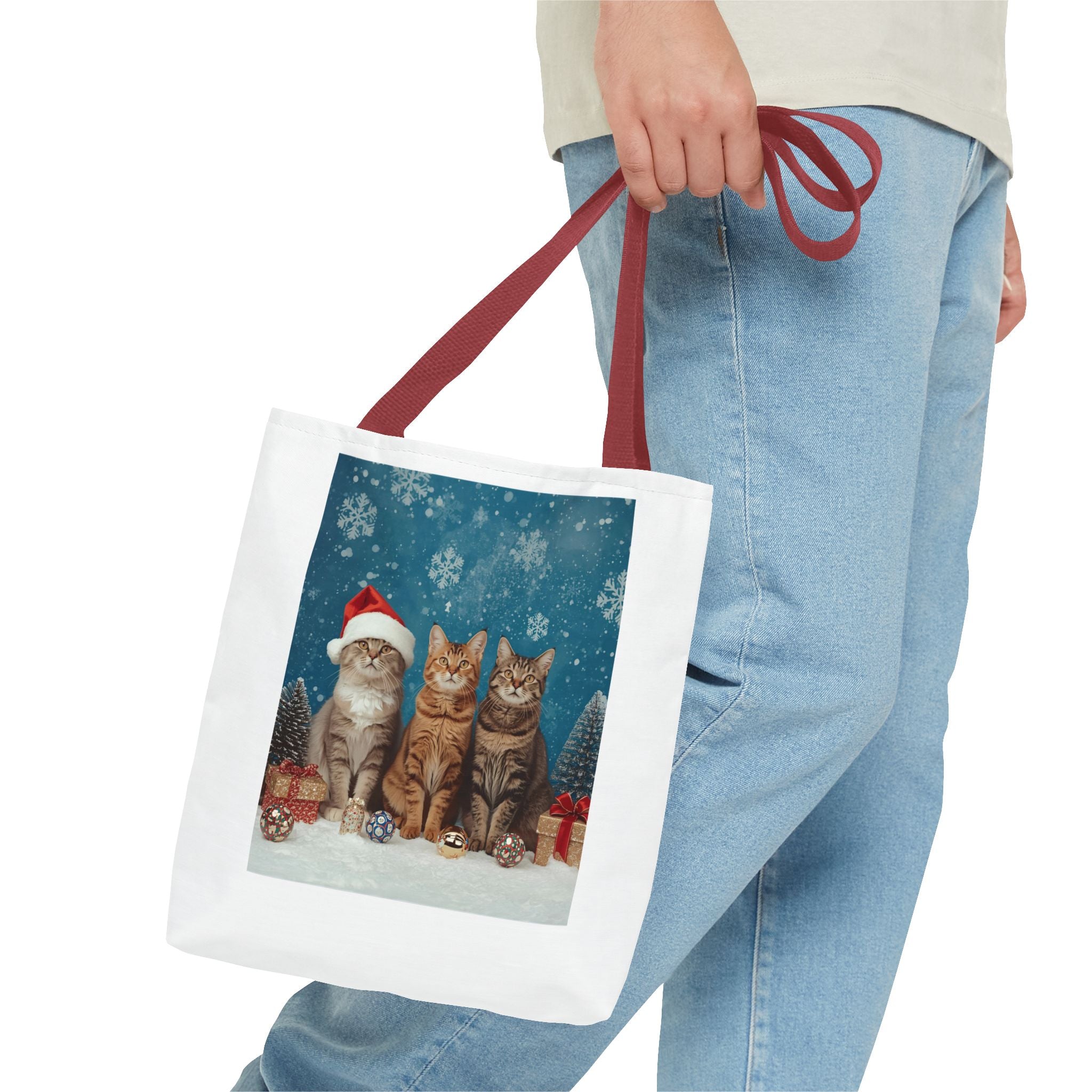 Festive Cat Tote Bag with Holiday Design, Christmas Gift, Cat Lover Bag, Eco-Friendly Shopping Bag, Cute Pet Accessory