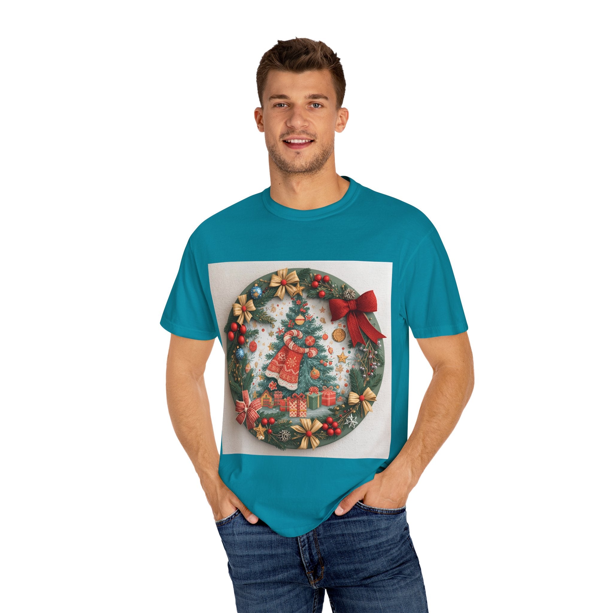 Christmas Wreath Festive Holiday T-Shirt, Christmas Tee, Seasonal Wear, Gift for Him/Her, Cute Xmas Shirt, Unisex Holiday Apparel