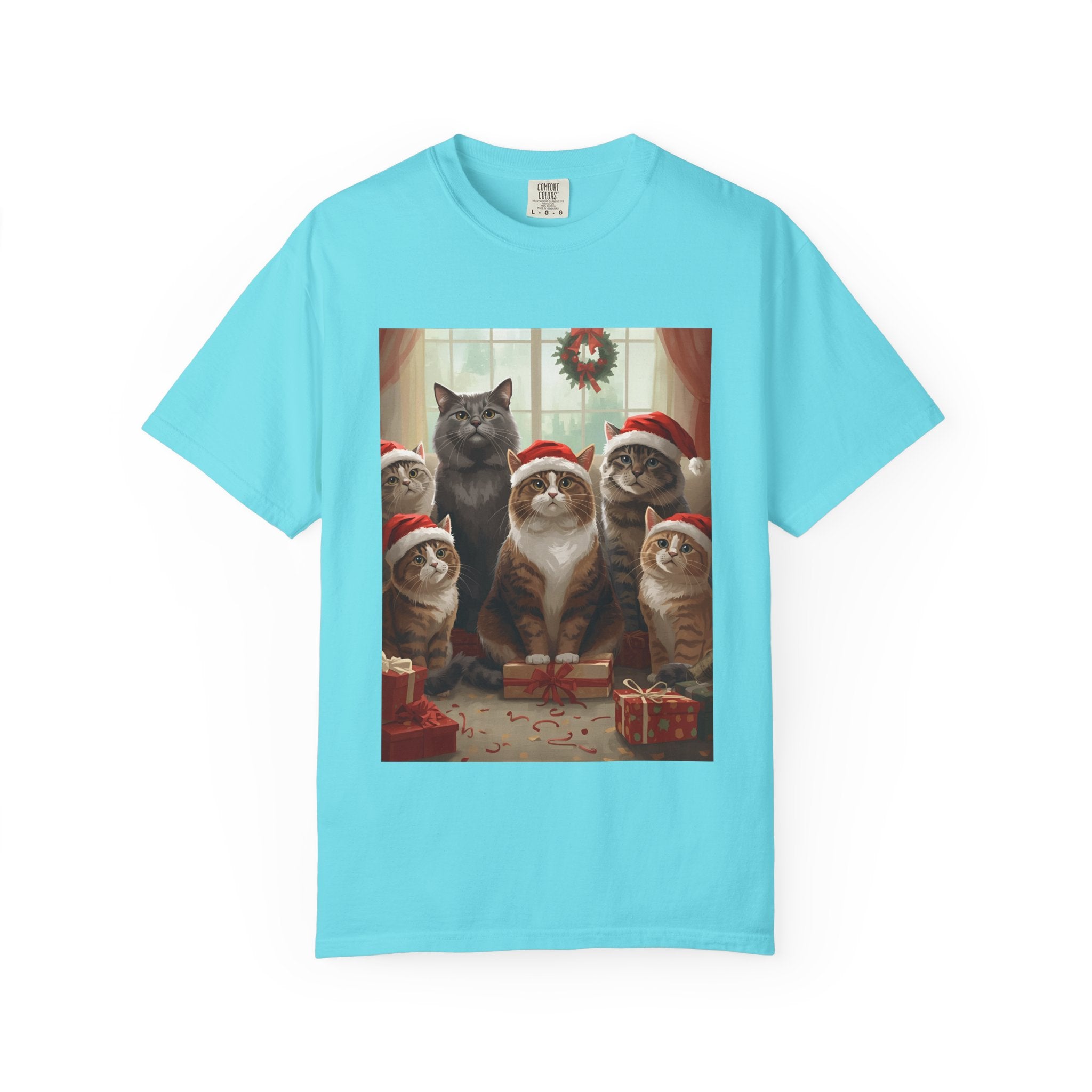 Cute Festive Funny Christmas Cat T-Shirt, Holiday Gift for Cat Lovers, Cute Tee for Winter, Unisex Garment-Dyed Shirt, Christmas Apparel, Festive Outfit