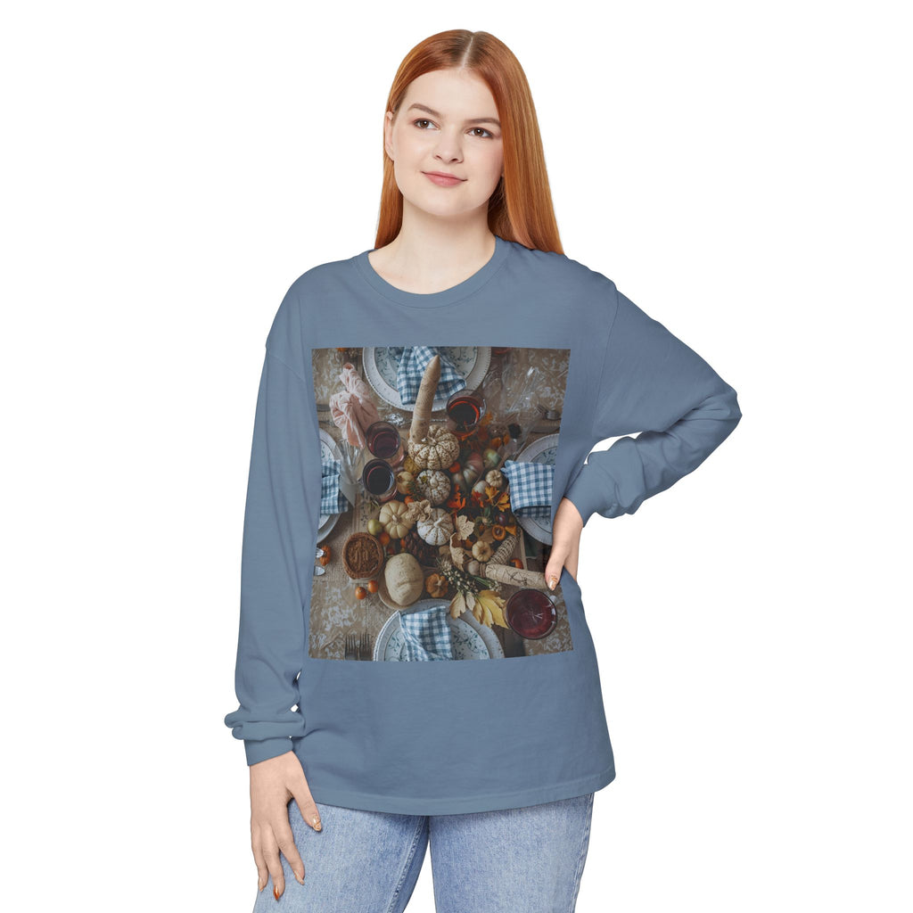 Rustic Gatherings Festive Long Sleeve T-Shirt for Gatherings, Casual Wear, Thanksgiving Shirt, Cozy Gift, Holiday Celebration Tee