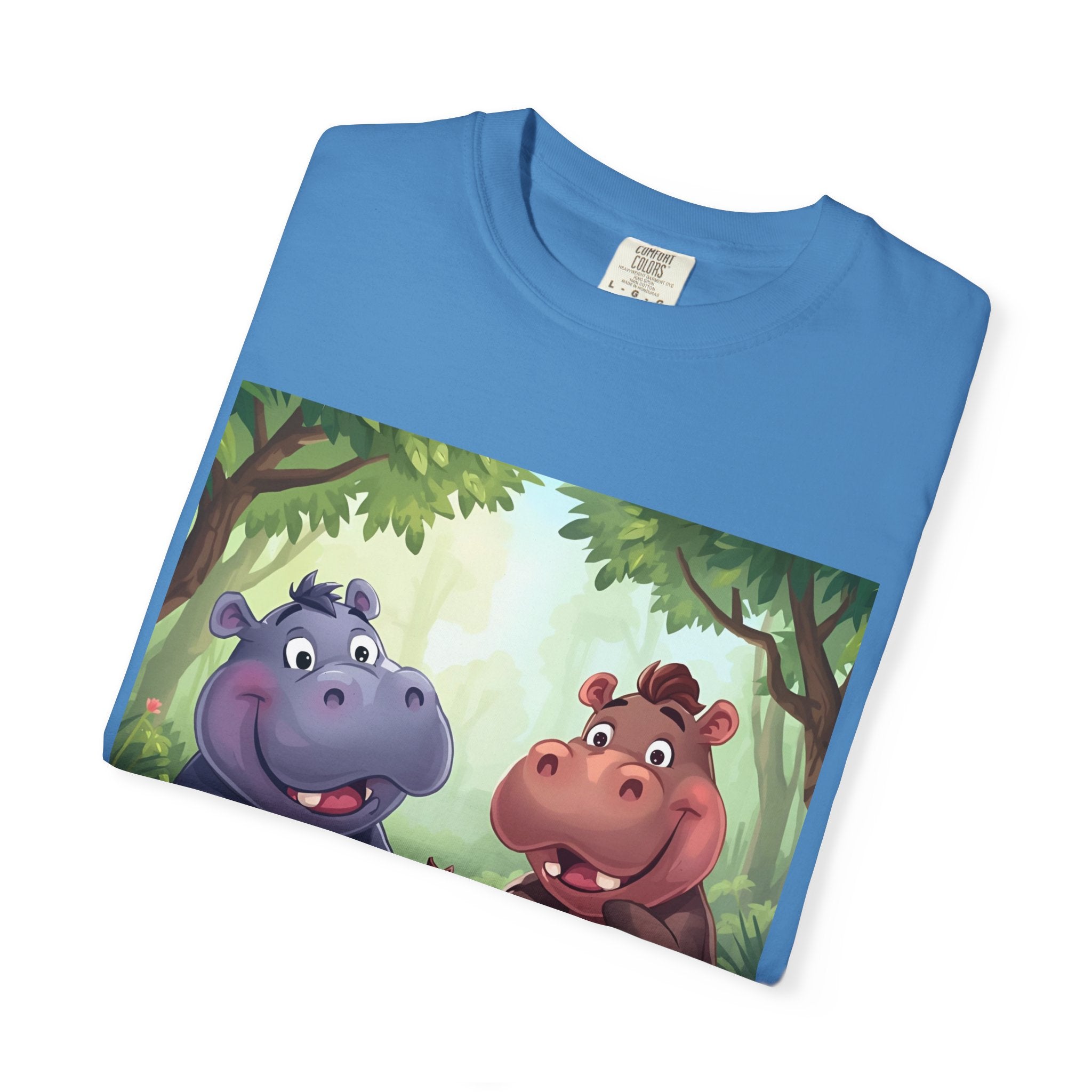 Cute Hippo Family T-Shirt, Unisex Garment-Dyed Tee, Animal Lovers Gift, Kids & Adults, Birthday, Family Reunion, Casual Wear