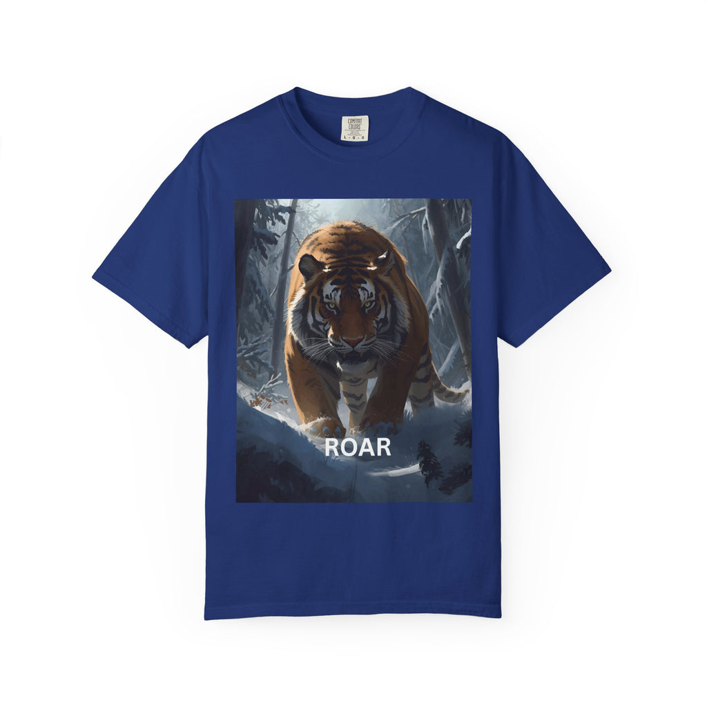 Fierce Tiger Roar Snow Graphic Tee, Eco-Friendly T-Shirt for Animal Lovers, Adventure Apparel, Gift for Wildlife Enthusiasts, Casual Wear