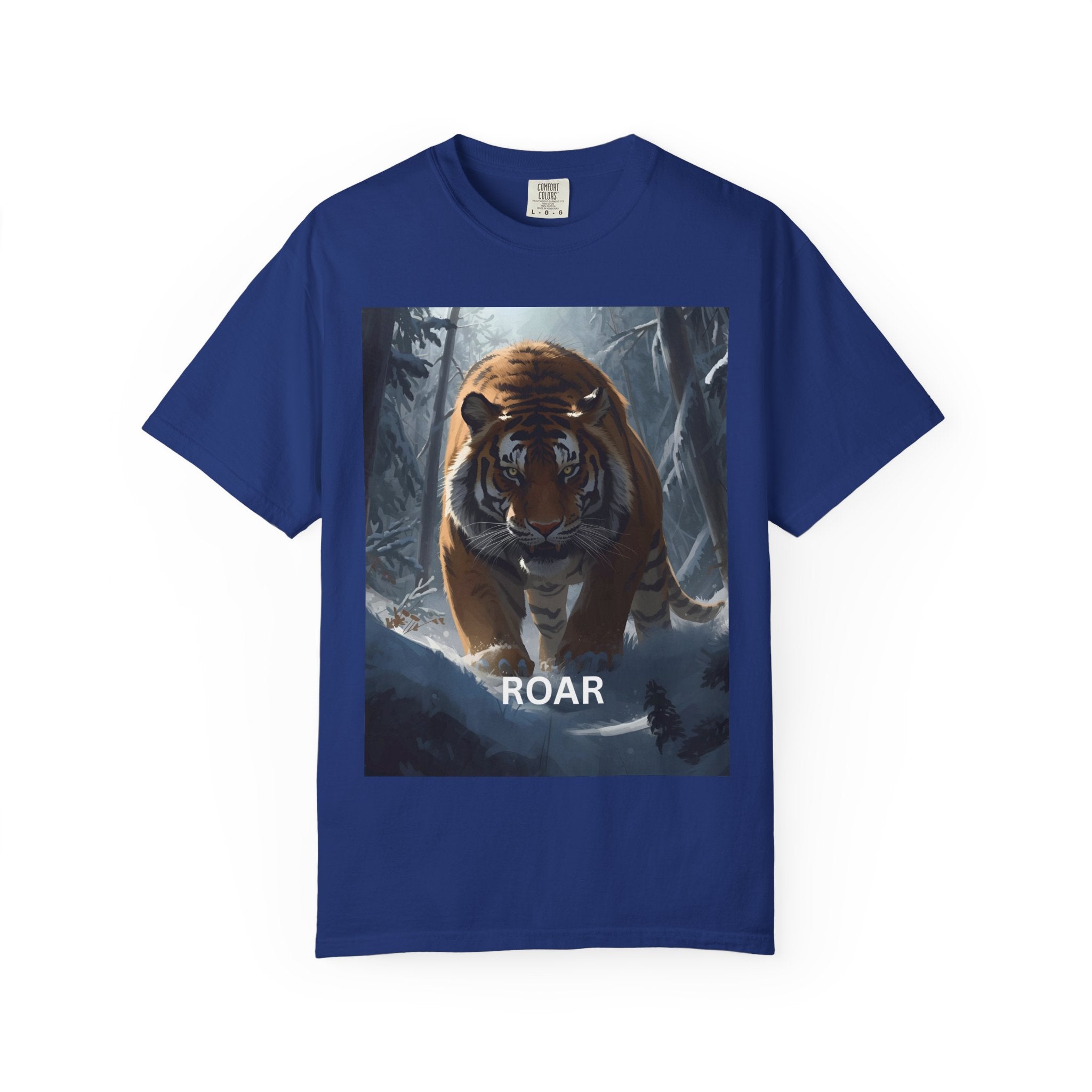Fierce Tiger Roar Snow Graphic Tee, Eco-Friendly T-Shirt for Animal Lovers, Adventure Apparel, Gift for Wildlife Enthusiasts, Casual Wear