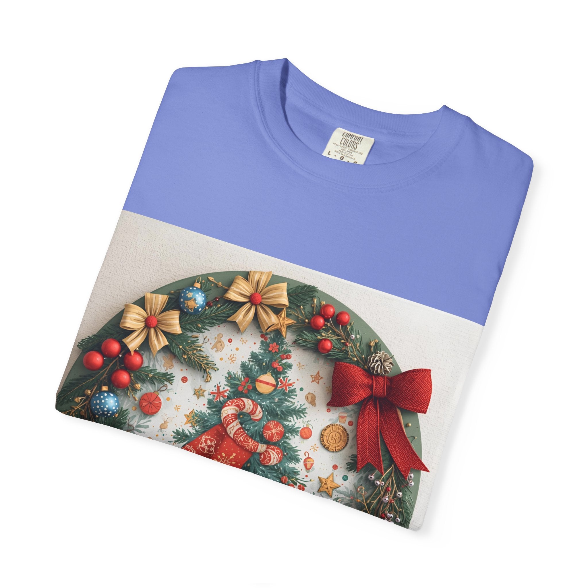 Christmas Wreath Festive Holiday T-Shirt, Christmas Tee, Seasonal Wear, Gift for Him/Her, Cute Xmas Shirt, Unisex Holiday Apparel