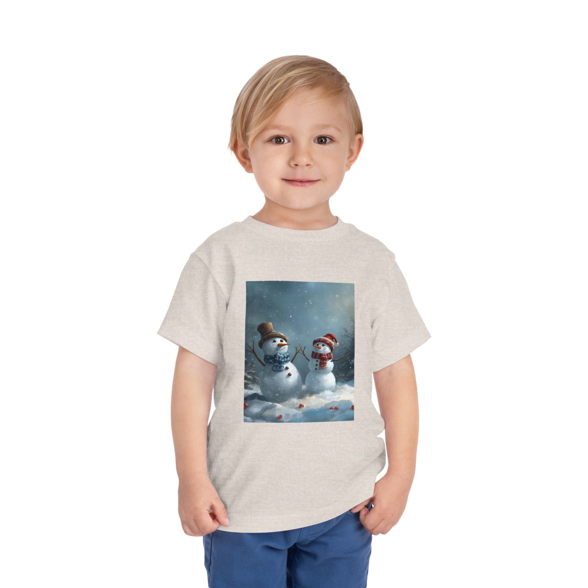 Toddler Christmas Snowman Winter Theme Tee, Cute Snowman Graphic Tee, Kids Short Sleeve Shirt, Holiday Outfit, Christmas Gift