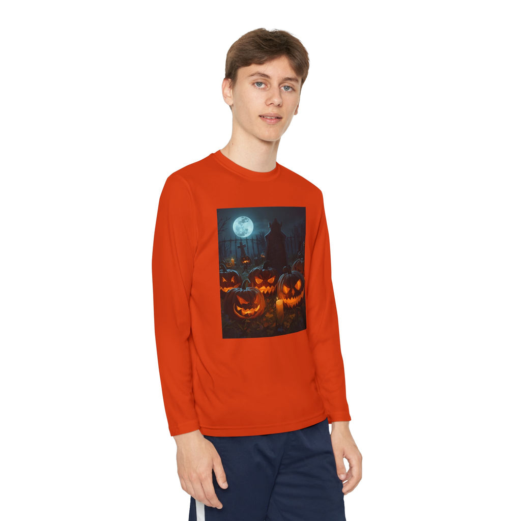 Spooky Halloween Pumpkin Youth Long Sleeve Competitor Tee