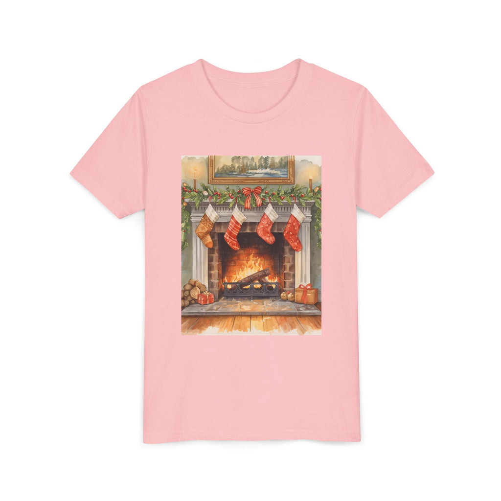 Christmas Stocking Fireplace Youth Short Sleeve Tee