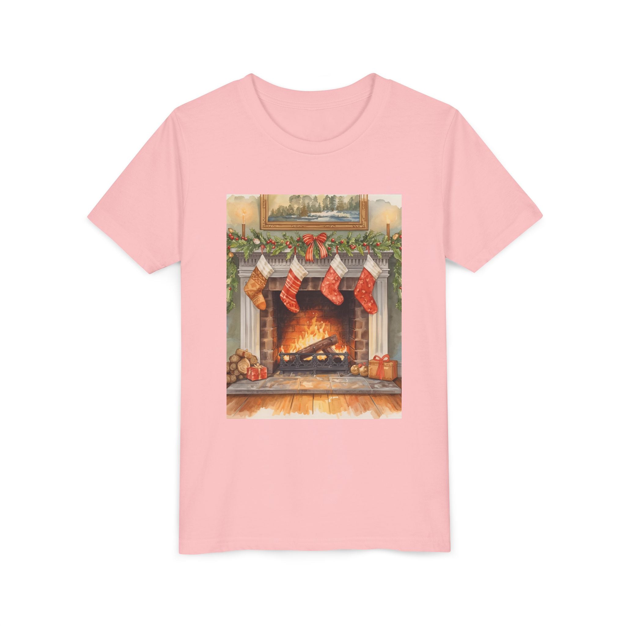 Christmas Stocking Fireplace Youth Short Sleeve Tee