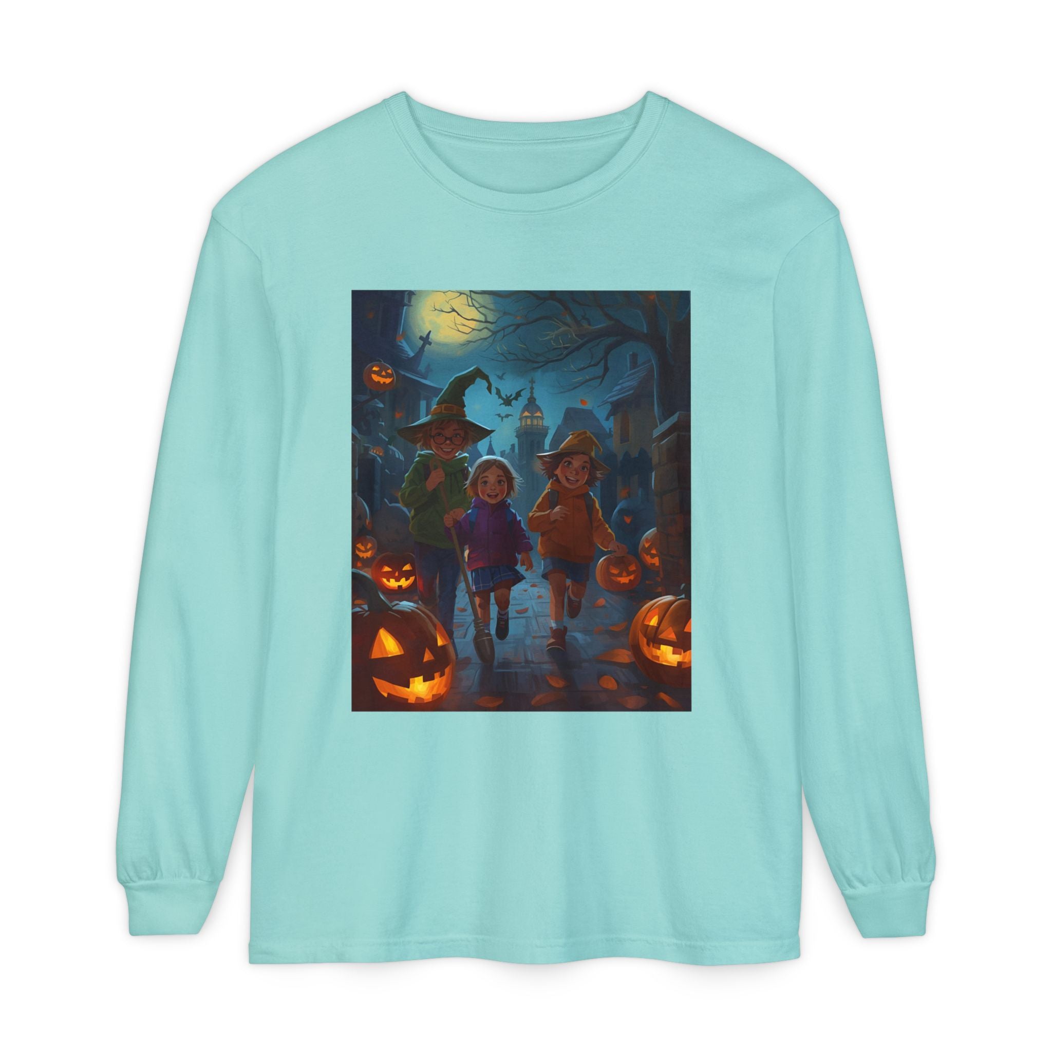 Halloween Themed Unisex Long Sleeve T-Shirt, Spooky Autumn Apparel, Trick-or-Treat Shirt, Fall Fashion, Casual Halloween Outfits