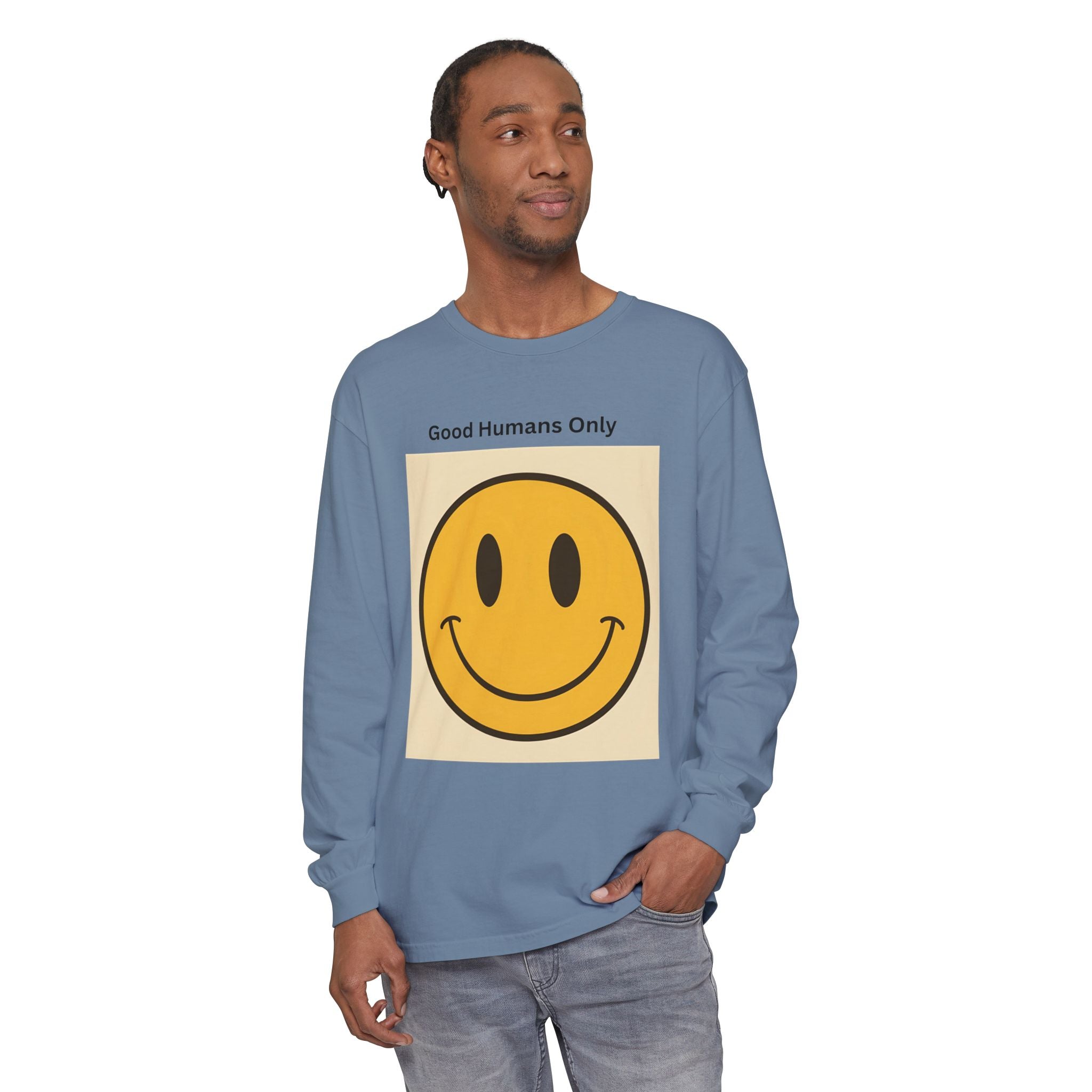 Smiley Face Unisex Garment-dyed Long Sleeve T-Shirt