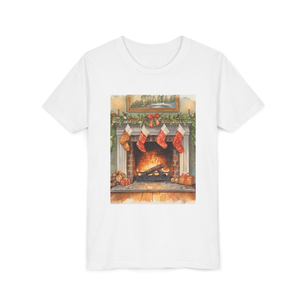 Christmas Stocking Fireplace Youth Short Sleeve Tee