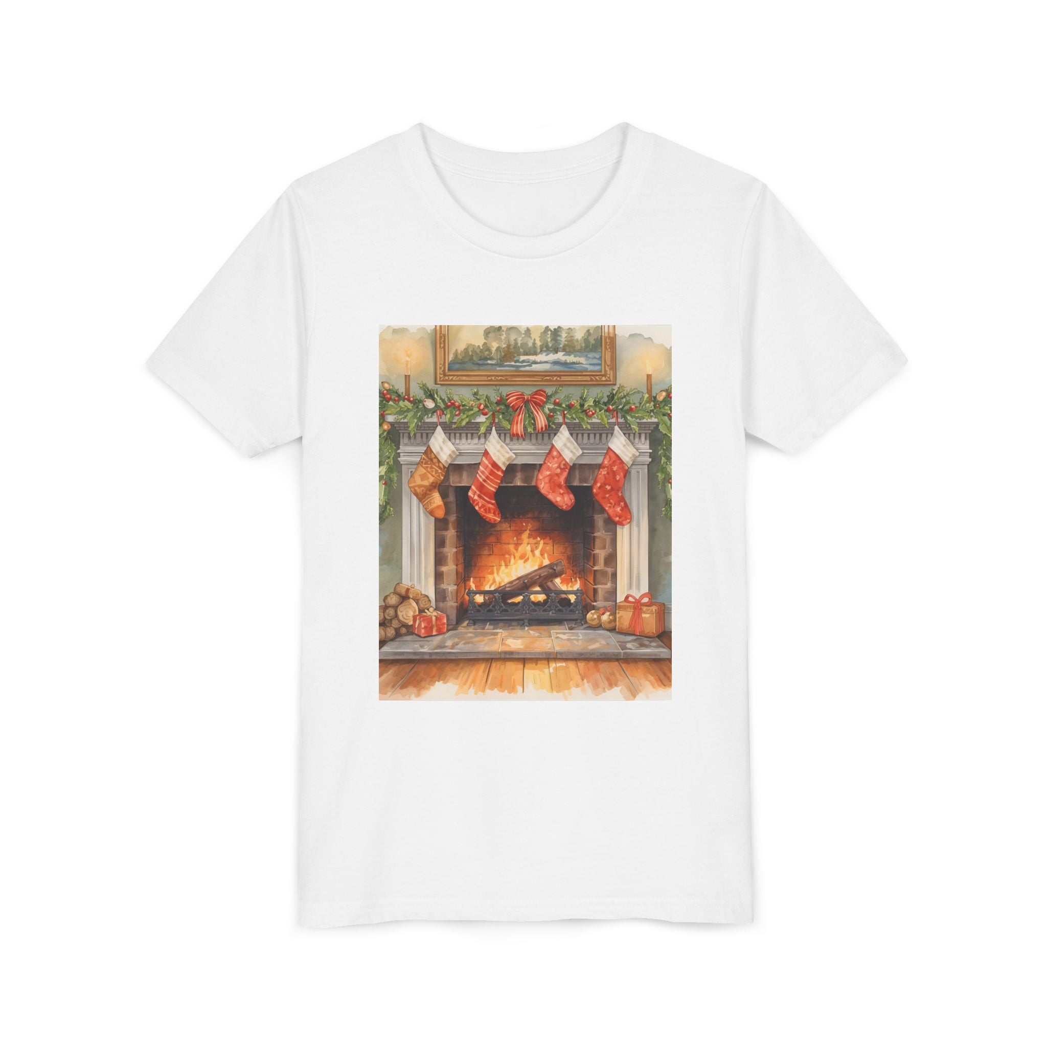 Christmas Stocking Fireplace Youth Short Sleeve Tee