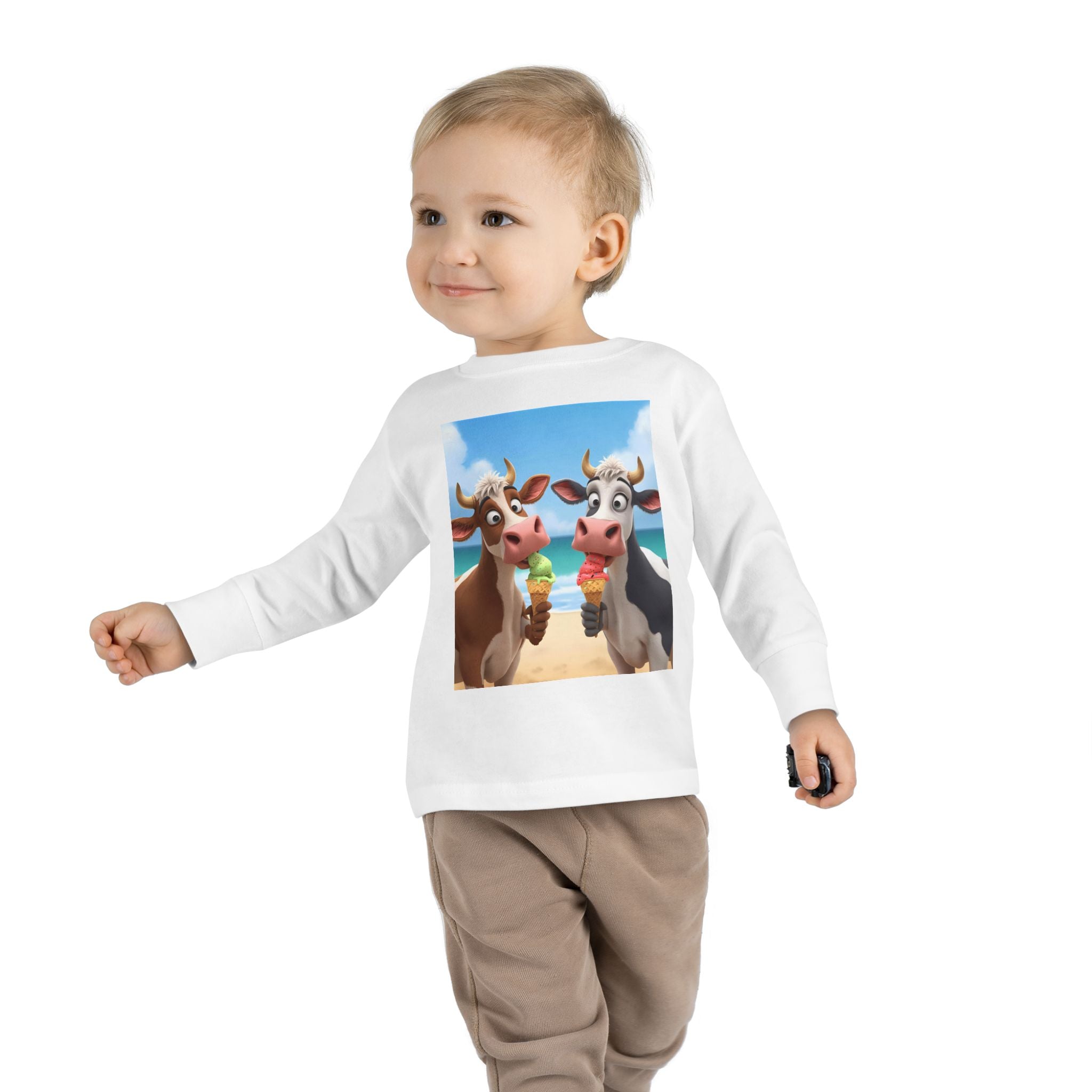 Beachy Cow Toddler Long Sleeve Tee, Cute Cows T-shirt, Kids Summer Tee, Farm Animal Shirt, Toddler Graphic Top, Fun Childrens Apparel