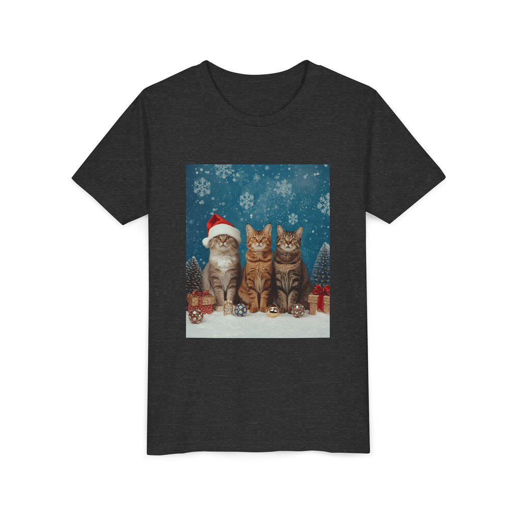 Cute Cat Festive Christmas Youth Short Sleeve Tee