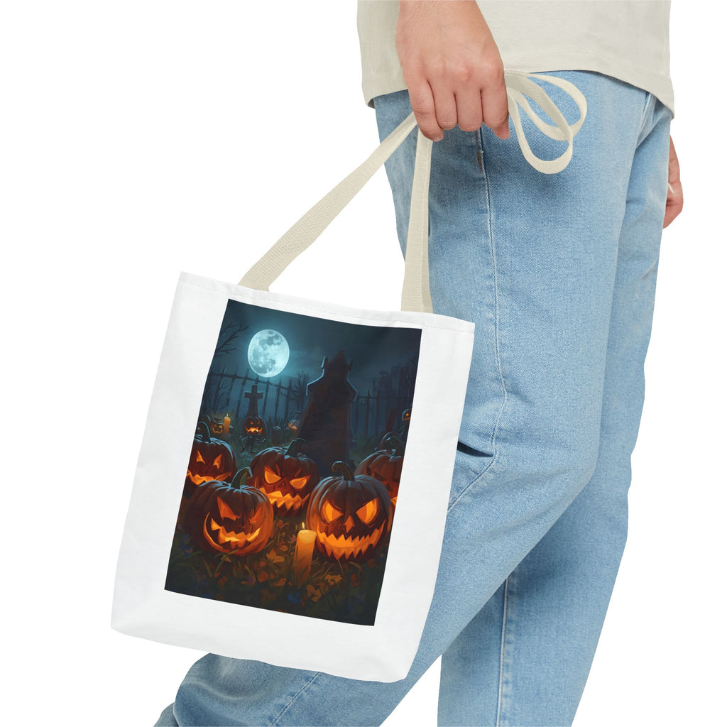 Spooky Halloween Pumpkin Tote Bag, Trick or Treat Bag, Pumpkins and Moon Design, Fall Festival Accessory, Scary Gift for Halloween