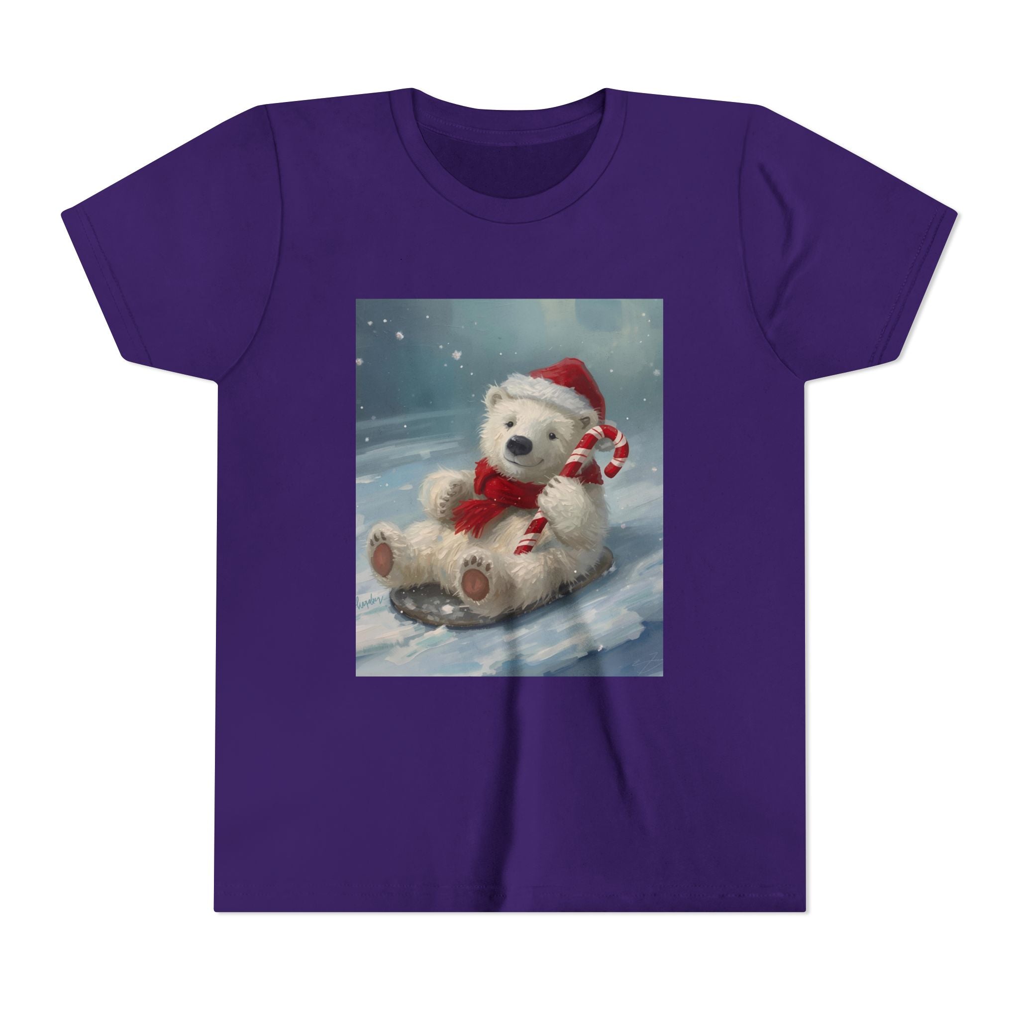 Cute Christmas Bear Youth Short Sleeve Tee