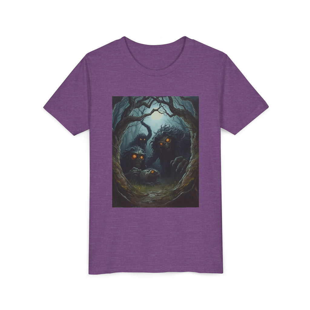 Spooky Mystical Forest Creatures Youth Tee, Cool Graphic T-Shirt, Kids Nature Shirt, Unique Gift for Boys & Girls, Perfect for Halloween