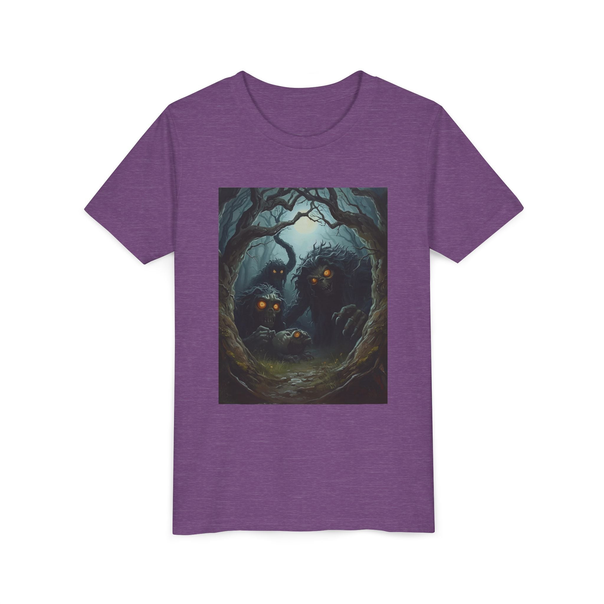 Spooky Mystical Forest Creatures Youth Tee, Cool Graphic T-Shirt, Kids Nature Shirt, Unique Gift for Boys & Girls, Perfect for Halloween