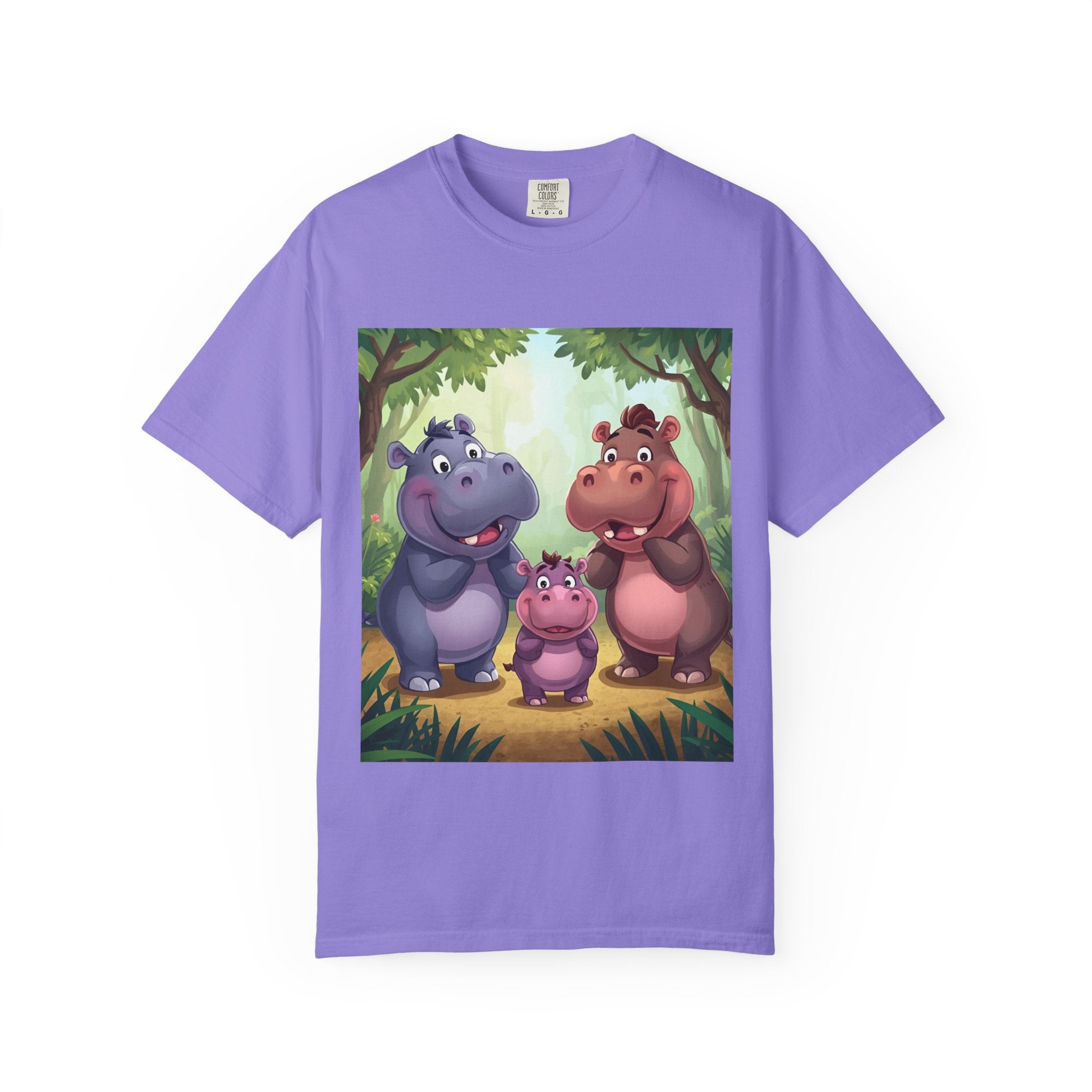 Cute Hippo Family T-Shirt, Unisex Garment-Dyed Tee, Animal Lovers Gift, Kids & Adults, Birthday, Family Reunion, Casual Wear