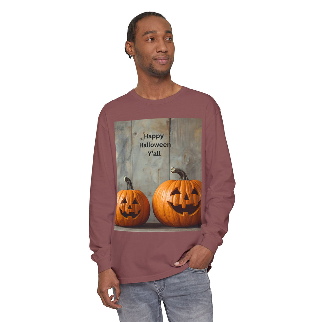 Halloween Pumpkin Long Sleeve Tee, Happy Halloween Shirt, Fall Apparel, Unisex Halloween T-Shirt, Seasonal Clothing