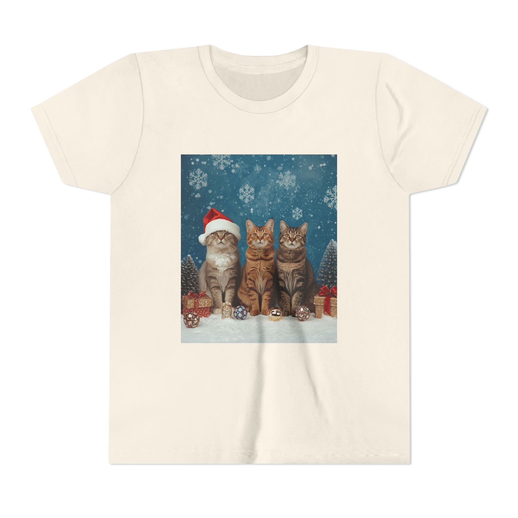 Cute Cat Festive Christmas Youth Short Sleeve Tee