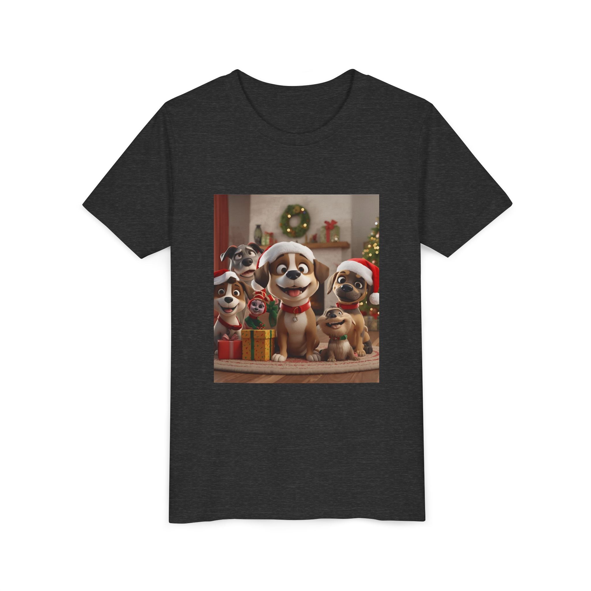 Cute Festive Christmas Dog Youth Short Sleeve Tee