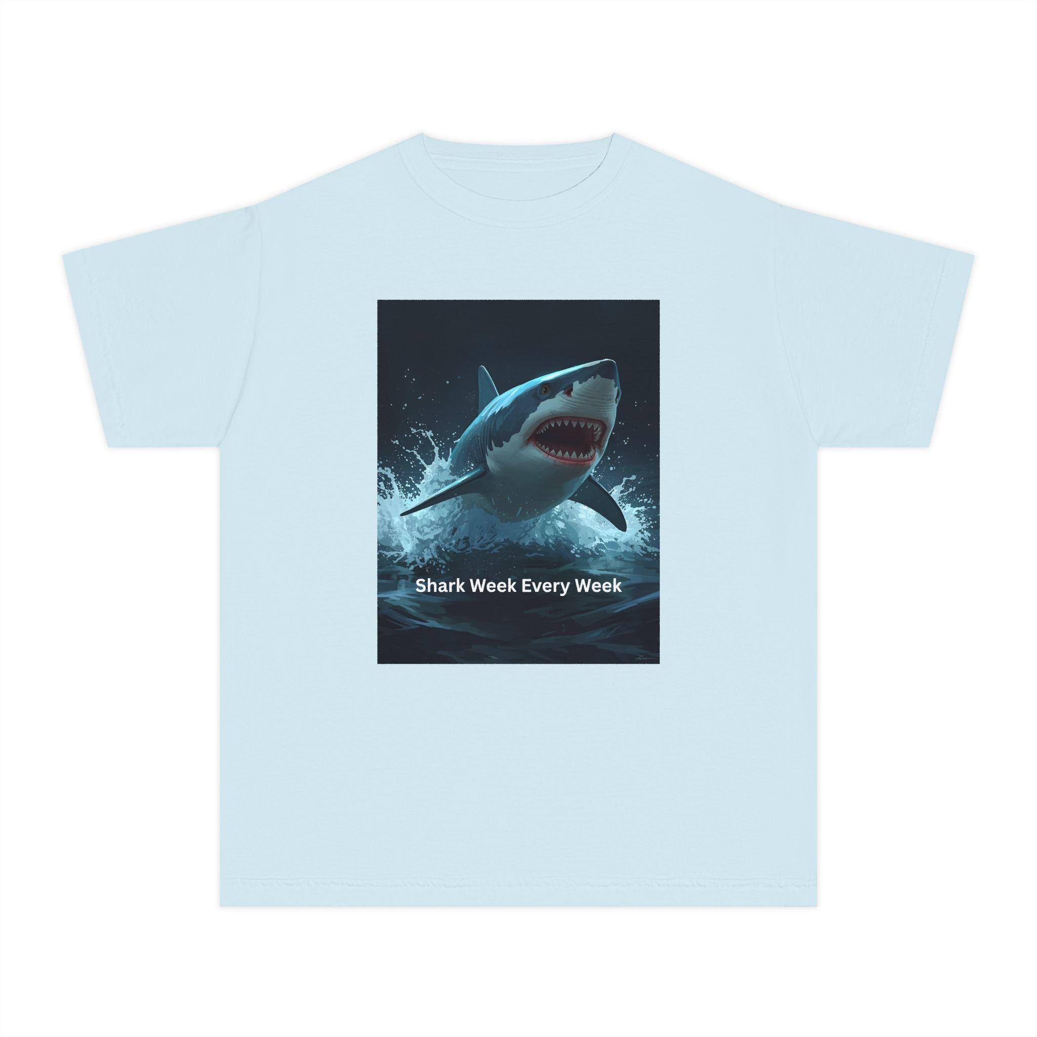 Shark Week Youth Tee, Fun Shark Graphic Shirt, Kids Summer Apparel, Ocean Lover Gift, Beach Party Clothing