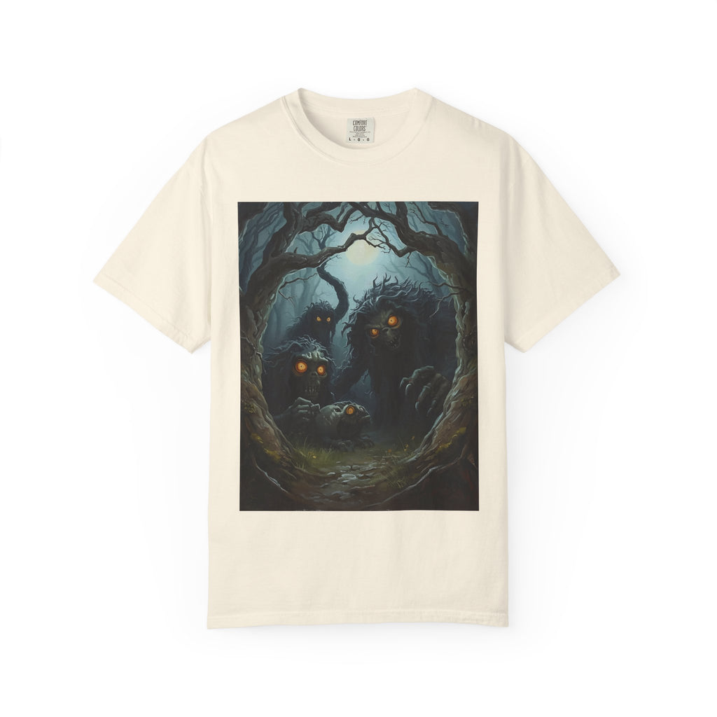 Spooky Mysterious Forest Graphic T-Shirt, Unisex Tee, Nature Lover Gift, Halloween Apparel, Unique Artwear