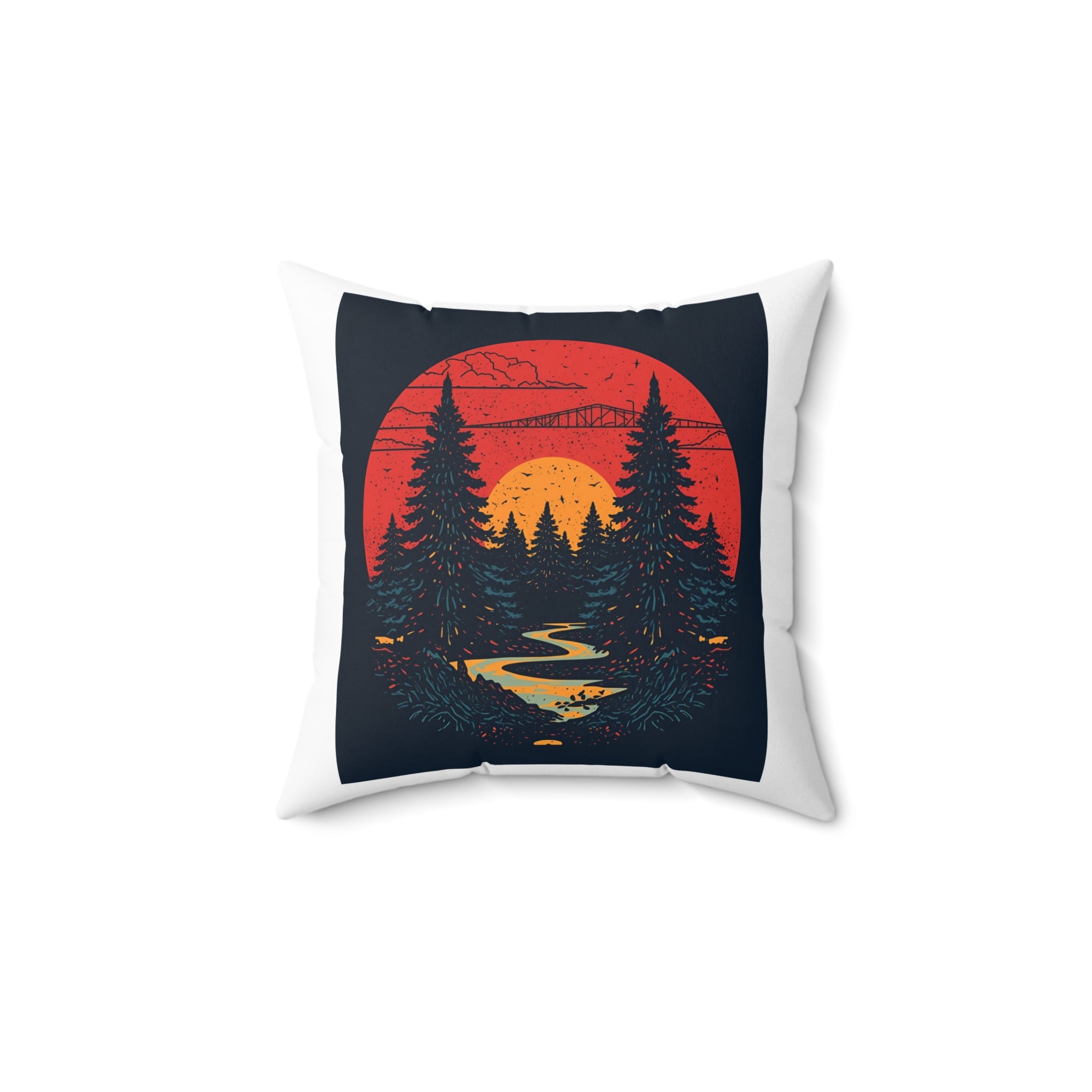 Nature-Inspired Decorative Pillow, Cozy Home Accent, Forest Sunset Cushion, Outdoor Lover Gift, Cabin Decor, Relaxing Atmosphere