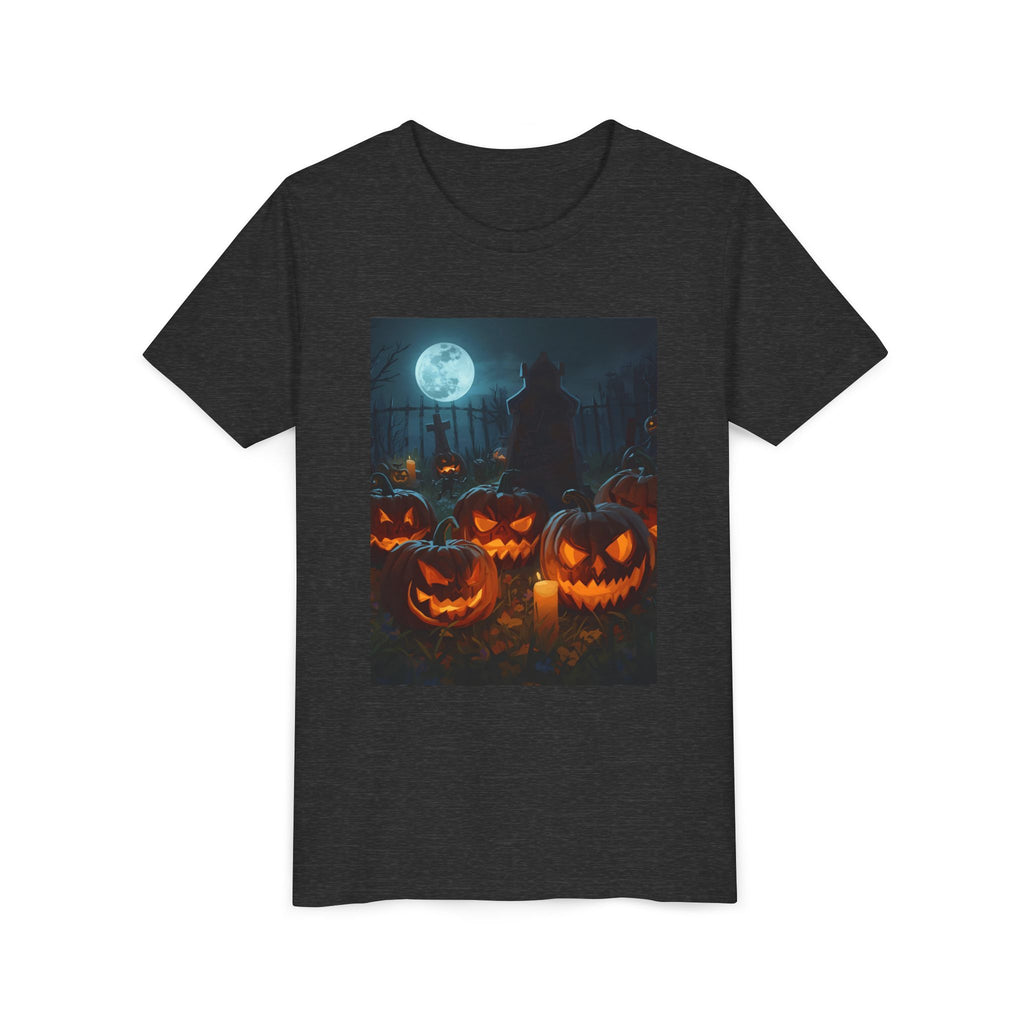 Scary Halloween Pumpkin Youth Short Sleeve Tee, Cute Halloween Shirt, Kids Costume Top, Spooky Tees, Trick or Treat Shirt