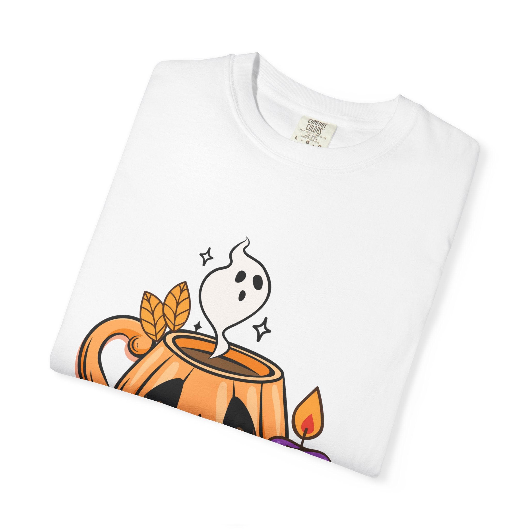 Halloween Themed Cute Pumpkin In Cup T-shirt, Scary Night Design, Unisex Top, Fall Fashion, Spooky Gift, Autumn Celebration Tee