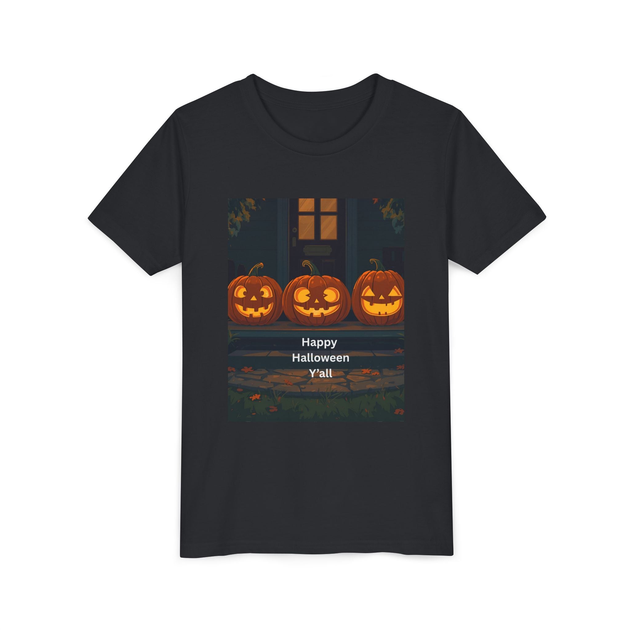 Halloween Pumpkin Youth Tee, Jack-o'-lantern Shirt, Trick or Treat Apparel, Spooky Kids T-Shirt, Halloween Costume Top