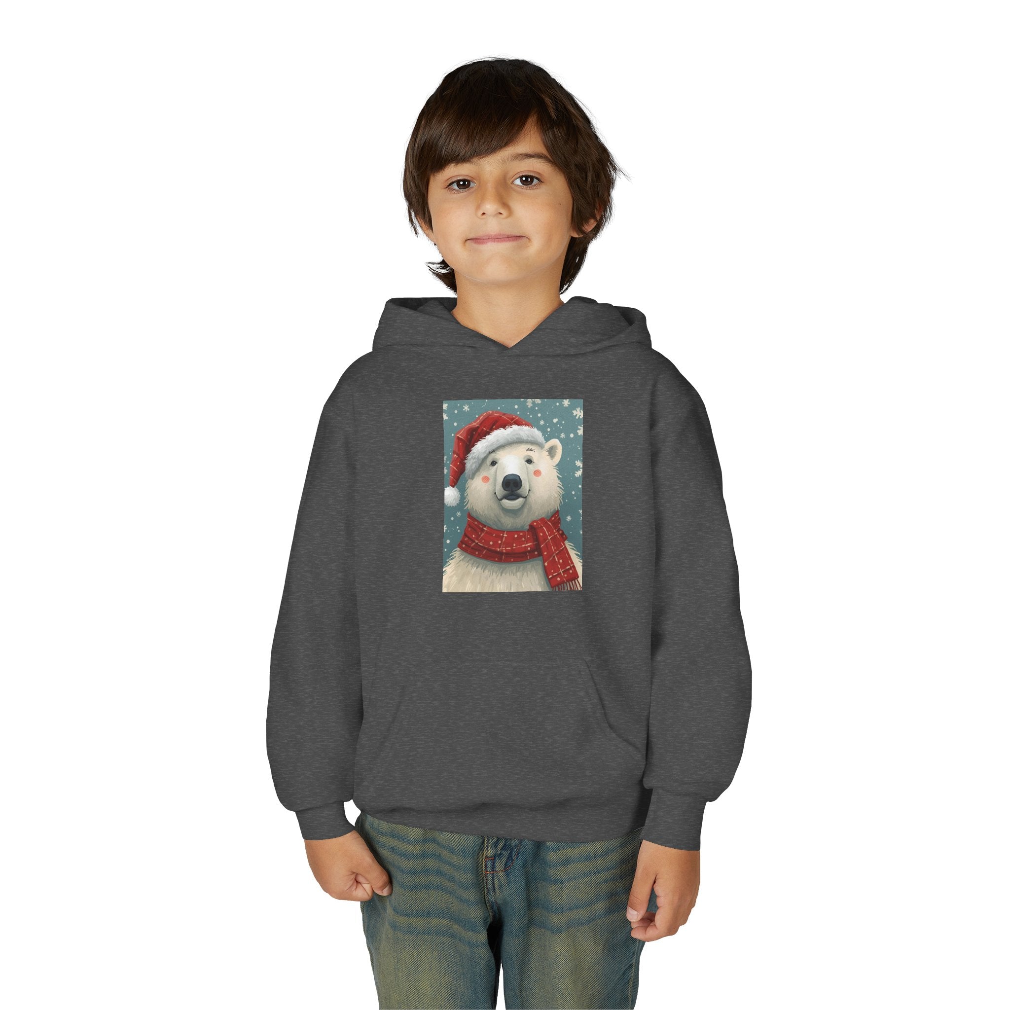 Cozy Polar Bear Christmas Hoodie, Holiday Sweatshirt for Kids, Winter Wear, Gift Idea, Cute Kids Hooded Sweatshirt