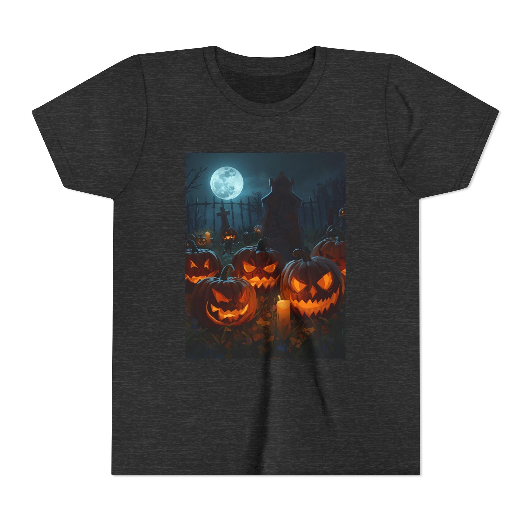 Scary Halloween Pumpkin Youth Short Sleeve Tee, Cute Halloween Shirt, Kids Costume Top, Spooky Tees, Trick or Treat Shirt