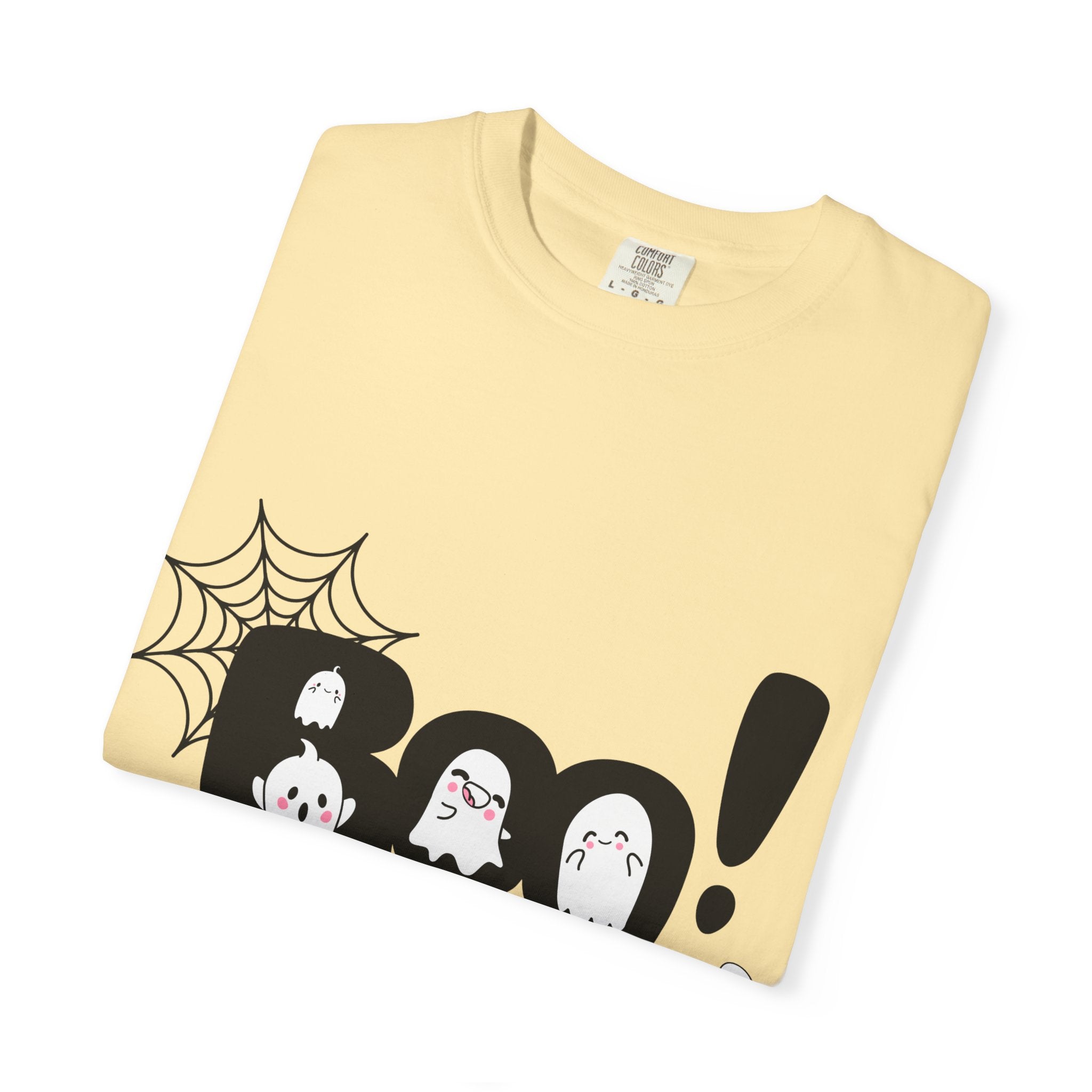 Halloween Boo T-Shirt, Unisex Garment-Dyed Tee, Spooky Costume, Fall Apparel, Trick or Treat Shirt, Ghost Print Top