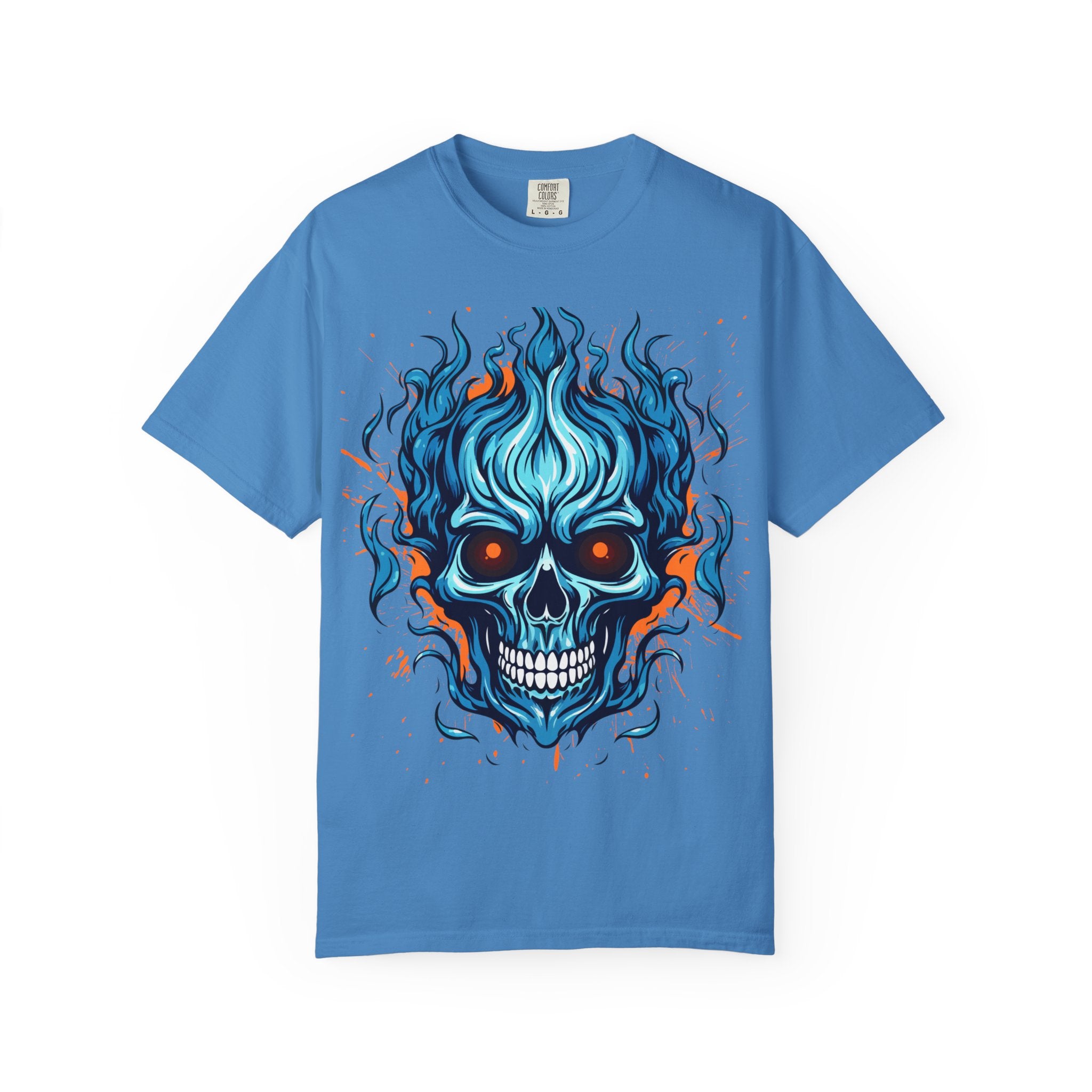 Flaming Skull T-Shirt, Unisex Graphic Tee, Edgy Casual Wear, Halloween Apparel, Gift for Rock Music Fans