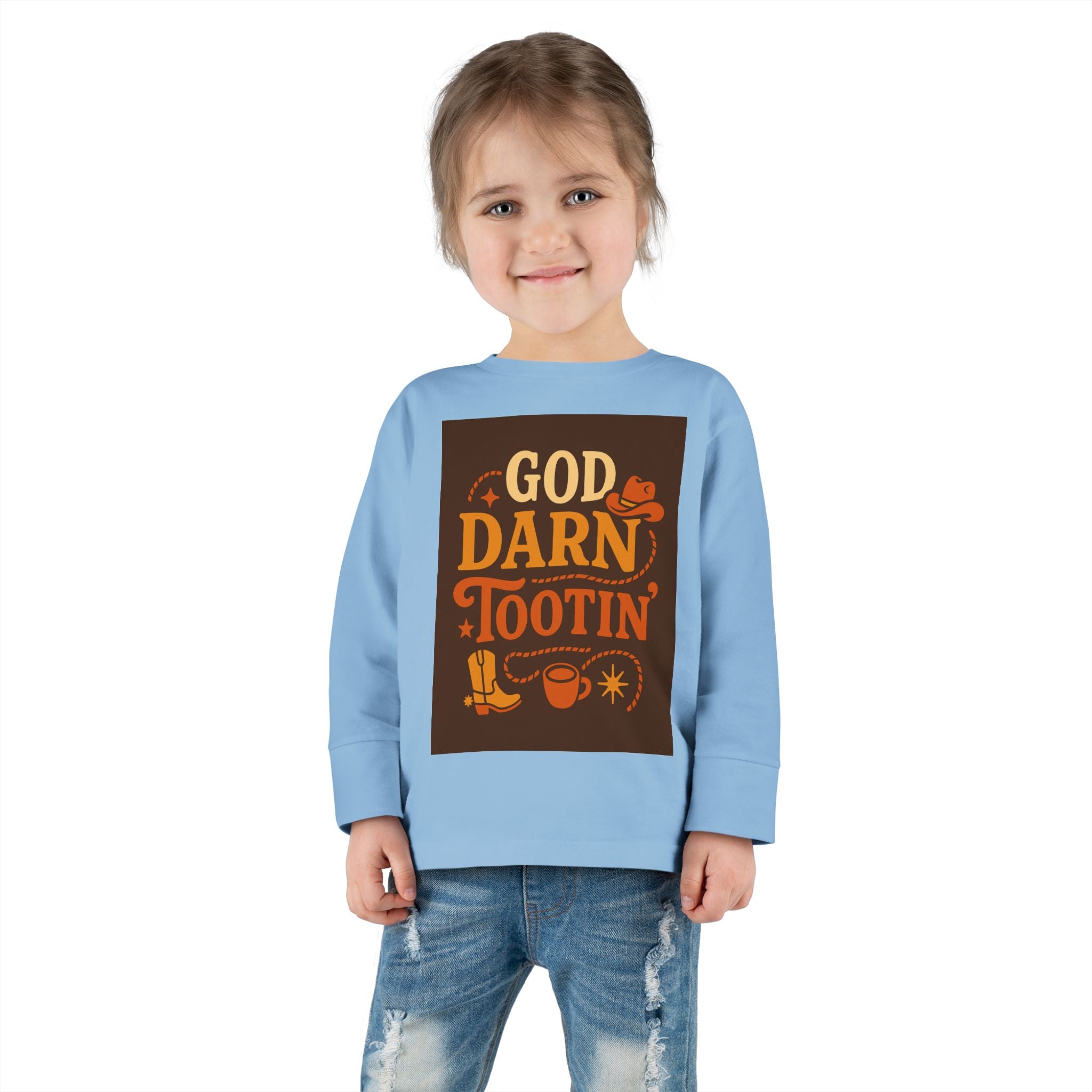 God Darn Tootin Toddler Long Sleeve Tee with Fun Western Print - Perfect for Kids, Gifts, Birthdays, Family Outings, or Playdates
