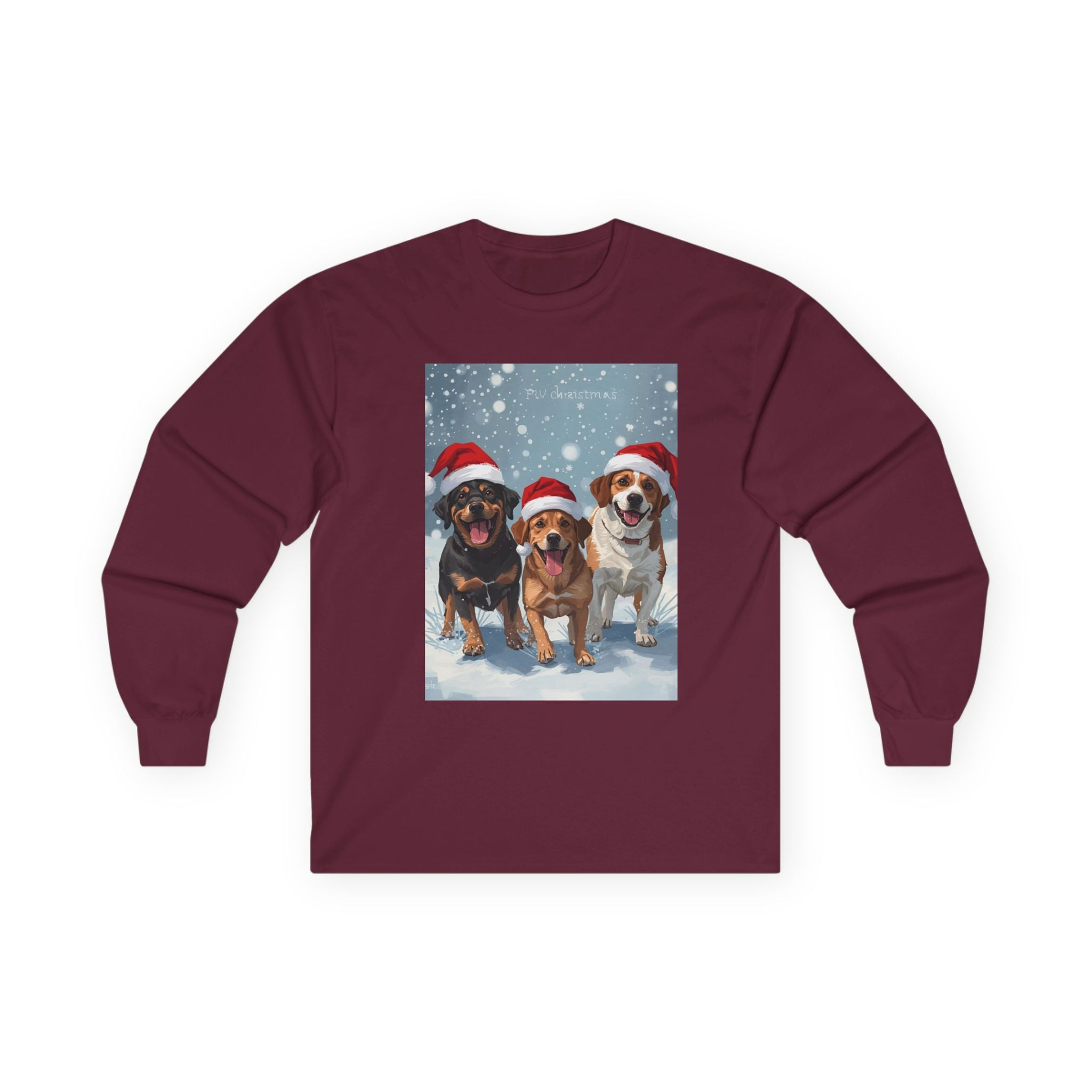 Christmas Dog Graphic Long Sleeve Tee, Holiday Shirt, Pet Lover Gift, Casual Winter Wear, Festive Apparel for Dog Lovers