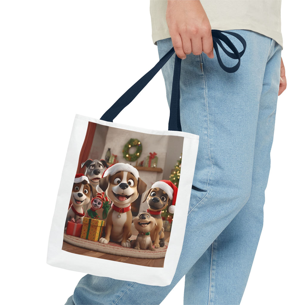 Cute Christmas Festive Dog Lovers Tote Bag, Cute Christmas Gift for Animal Lovers, Holiday Shopping, Pet Owner Accessory, Reusable Bag