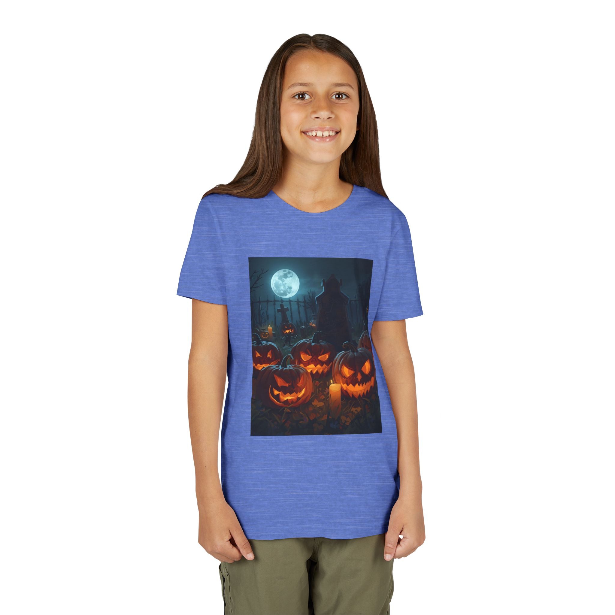 Scary Halloween Pumpkin Youth Short Sleeve Tee, Cute Halloween Shirt, Kids Costume Top, Spooky Tees, Trick or Treat Shirt