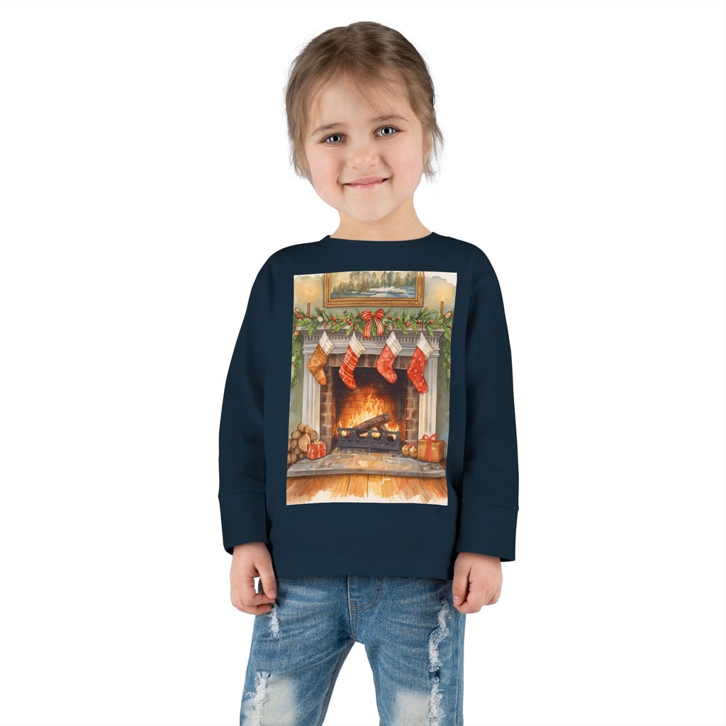 Christmas Stocking Fireplace Toddler Long Sleeve Tee