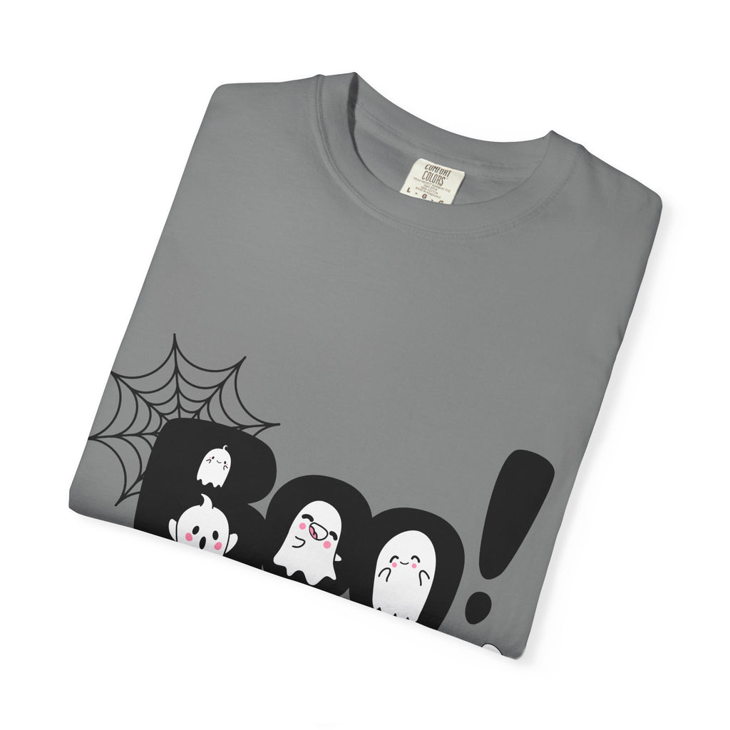 Halloween Boo T-Shirt, Unisex Garment-Dyed Tee, Spooky Costume, Fall Apparel, Trick or Treat Shirt, Ghost Print Top