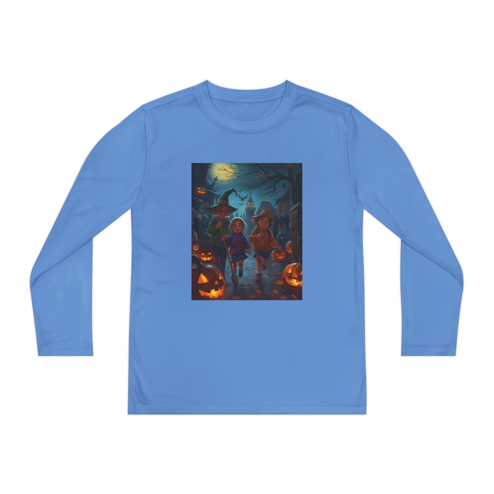 Halloween Themed Youth Long Sleeve Halloween Tee, Spooky Costume Shirt, Kids Trick or Treat Top, Fall Celebration Apparel, Halloween Party Wear